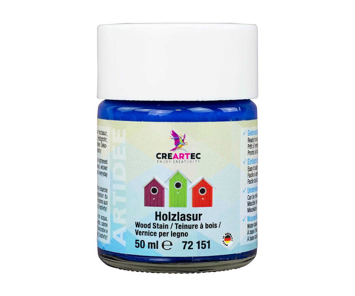 CREARTEC Lasur Holzlasur Dunkelblau - 50ml - für verschiedene Materialien, zum Imprägnieren und Lasieren von vielen Objekten - Made in Germany