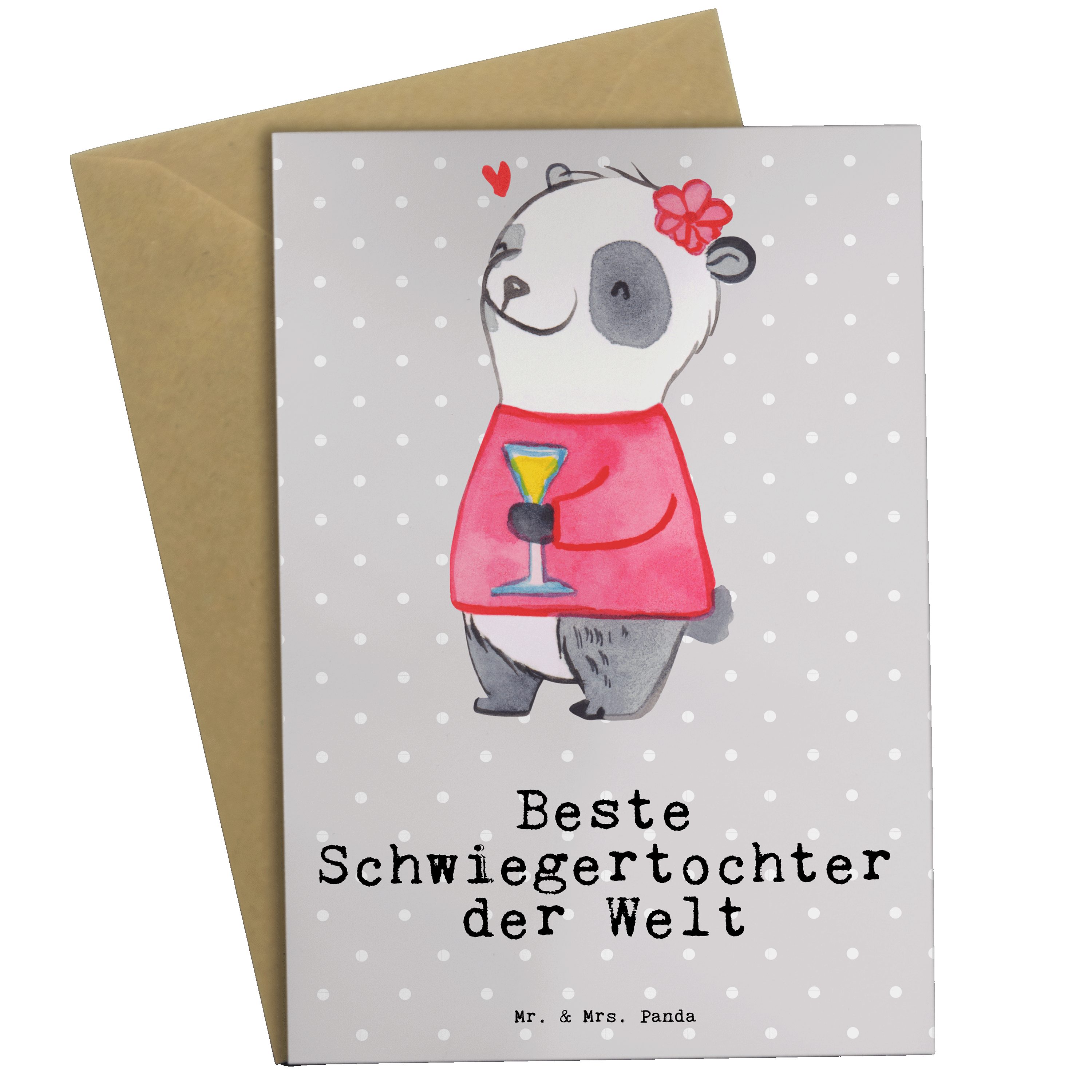 Mr. & Mrs. Panda Grußkarte Panda Beste Schwiegertochter der Welt - Grau Pastell - Geschenk, Hoch