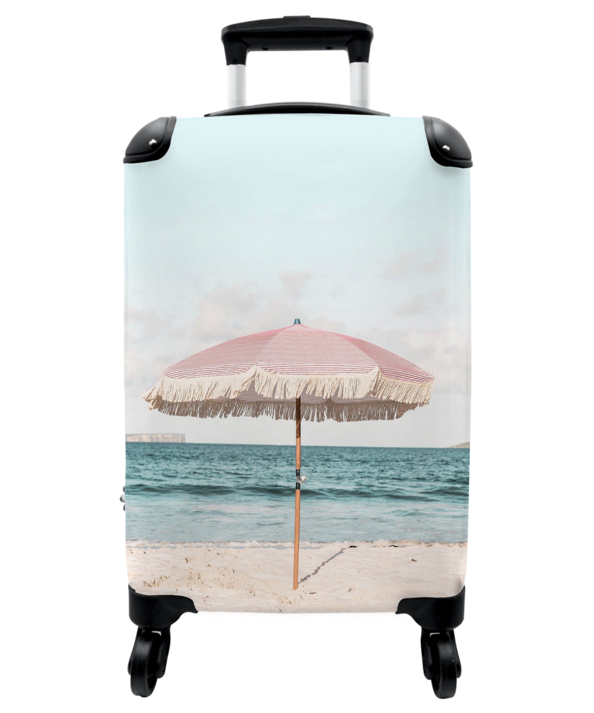 NoBoringSuitcases.com© Handgepäckkoffer 55x35x20cm Sonnenschirm - Strand - Meer - Wolken, 4 Rollen, Handgepäck Trolley Rollkoffer Kleine Reisekoffer mit 4 Rollen - Cabin