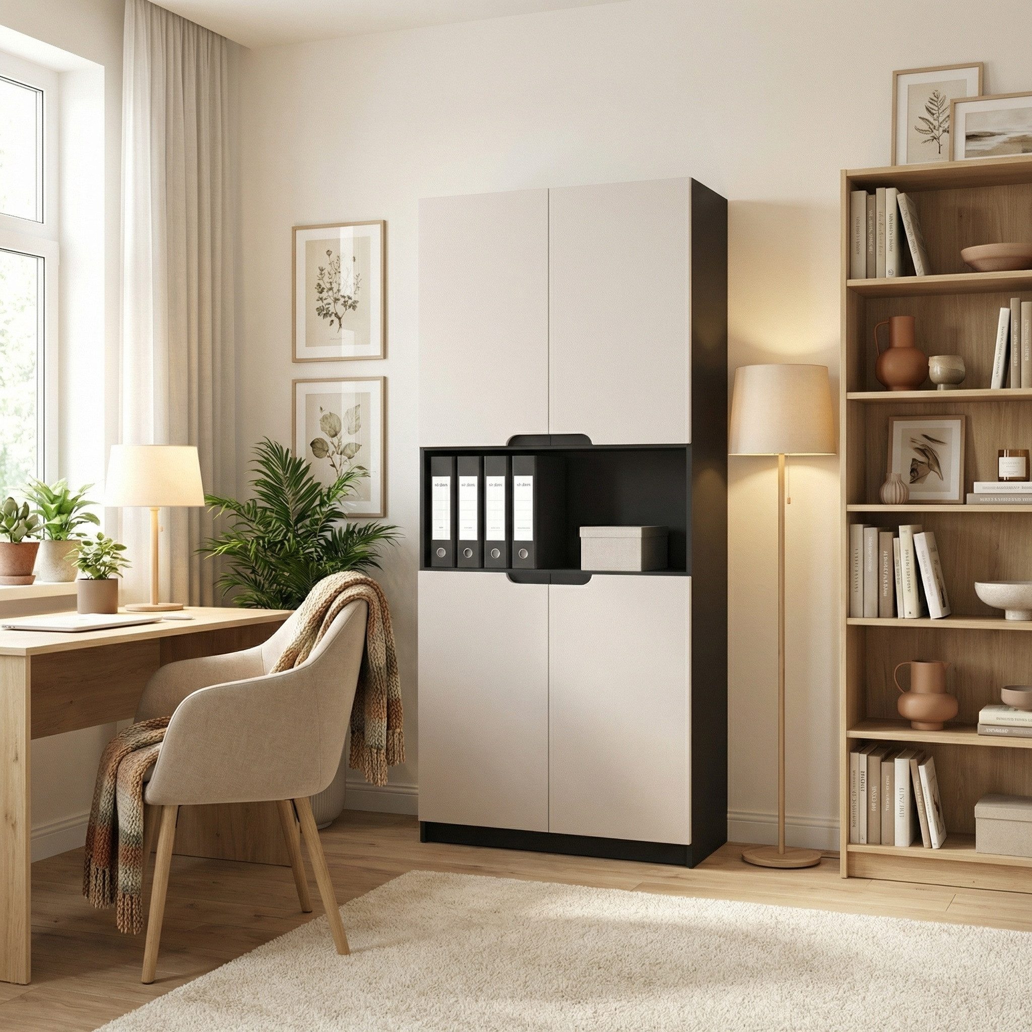 Vladon Aktenschrank Logan V2 (Aktenschrank, mit Soft-Close Funktion) Schwarz matt/Cashmere (82 x 184 x 37 cm)