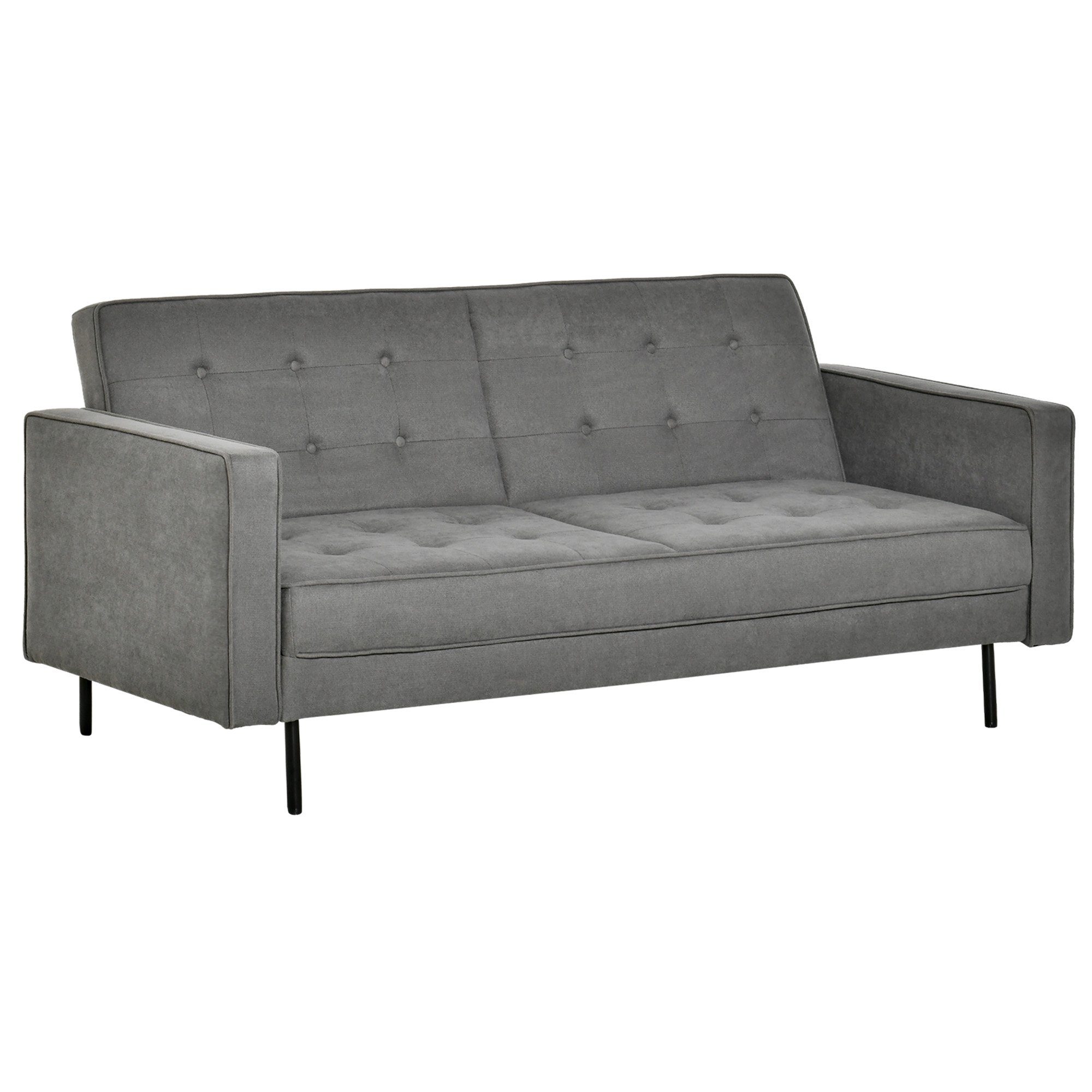 HOMCOM Schlafsofa 3-Sitzer Schlafcouch mit Schlaffunktion, Bettsofa 1 Teile, Eukalyptusholz Baumwolle Grau 185 x 91 x 78,5 cm