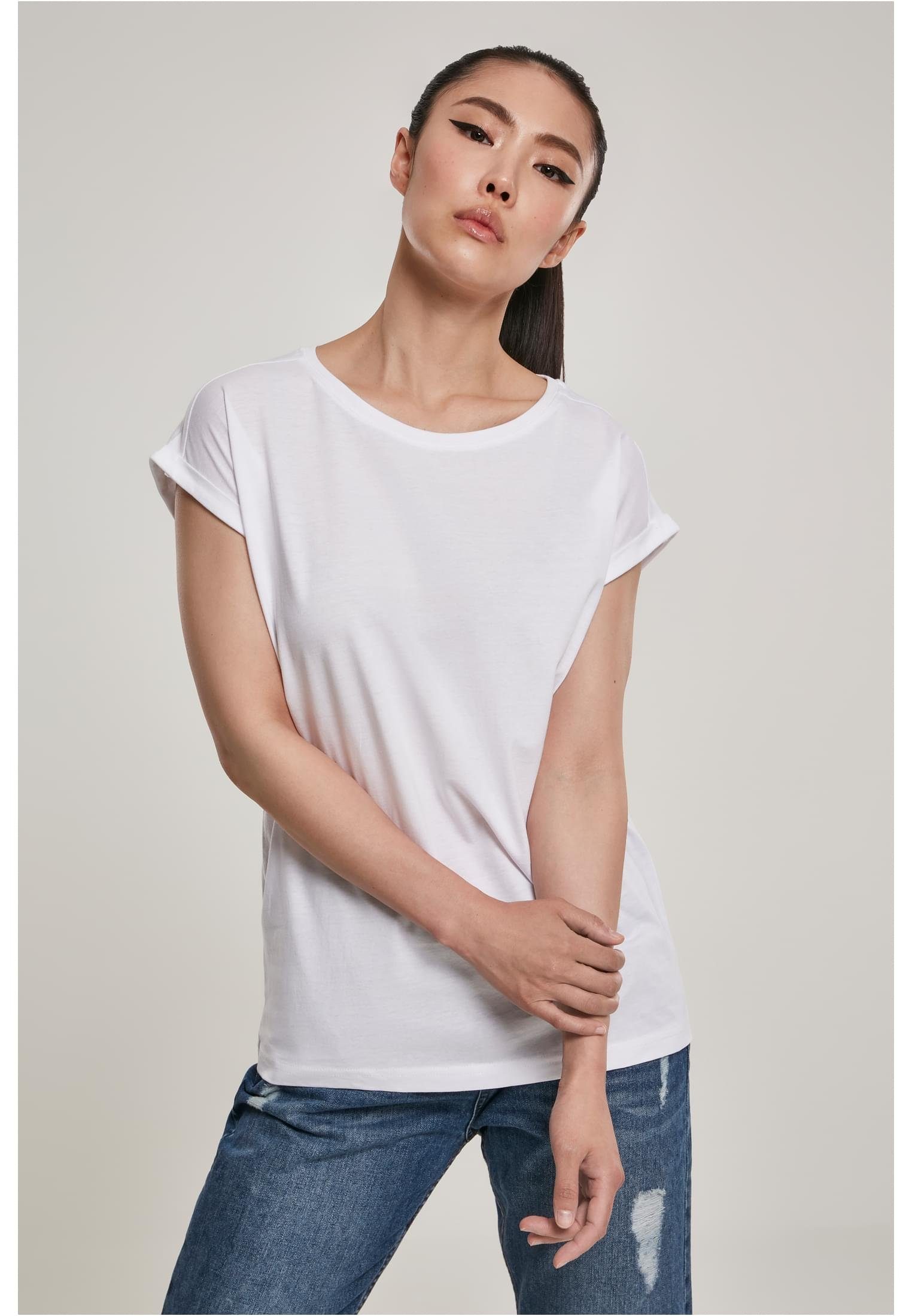 Ladies URBAN Tee Organic Extended Kurzarmshirt Shoulder CLASSICS (1-tlg) white Damen