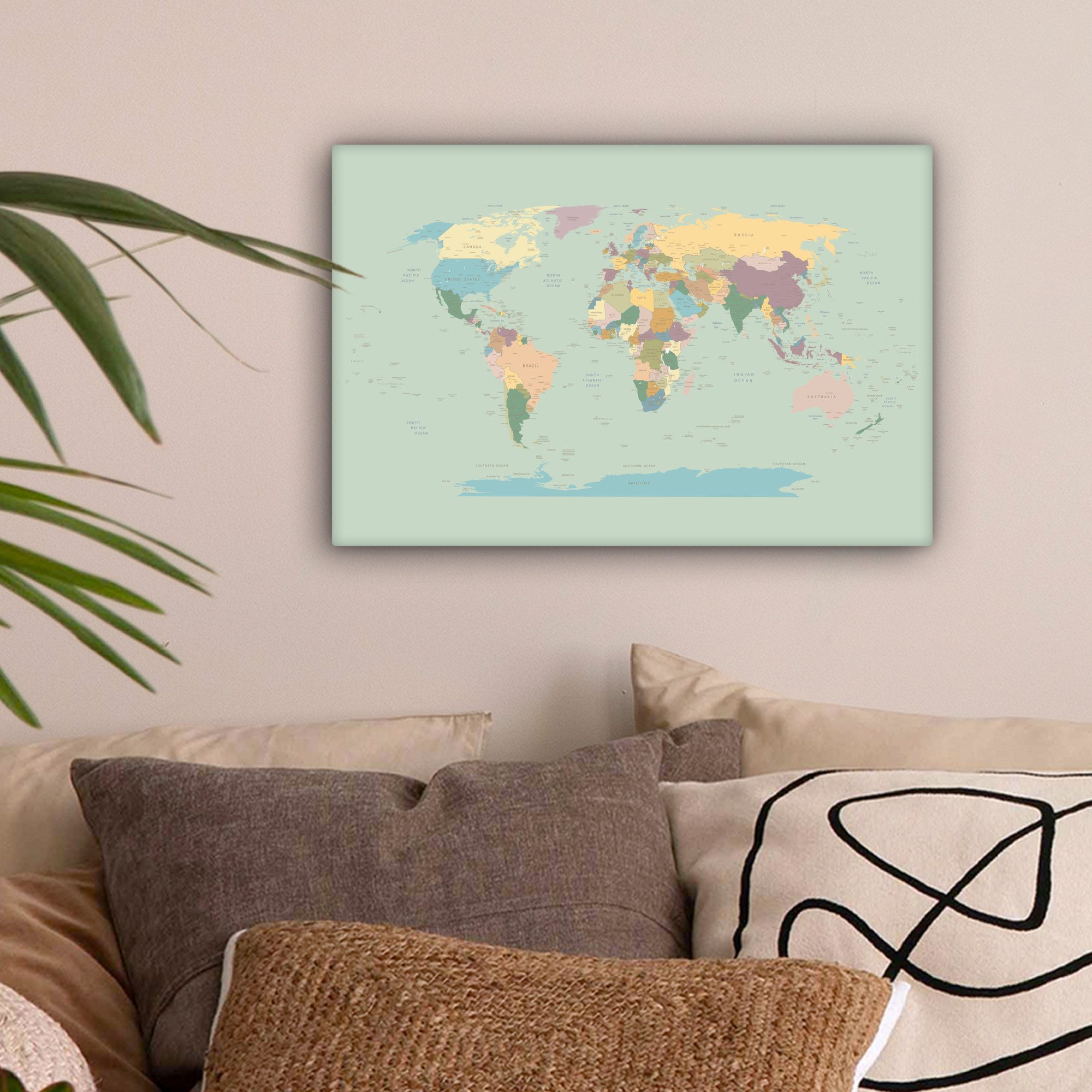 OneMillionCanvasses® Leinwandbild Weltkarte - Realistisch - günstig online kaufen