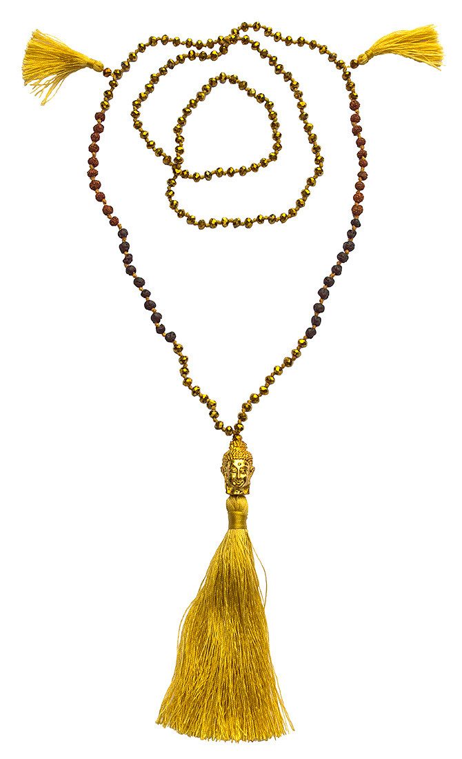 Saraswati Lange Kette ""Buddha Mala" gold mit Glasperlen, Lavasteinen und R günstig online kaufen