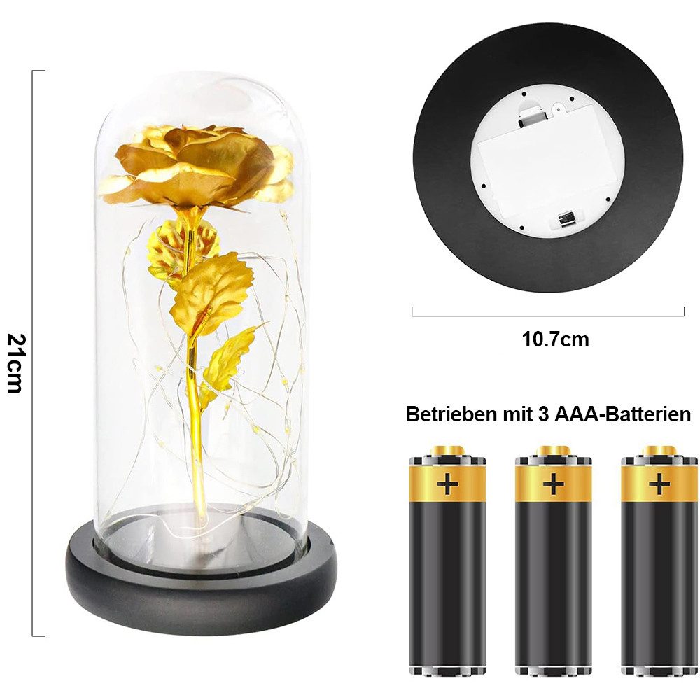 Kunstblume Künstliche Ewige Rose im Glas, Geschenke für Frauen, Batteriebet günstig online kaufen