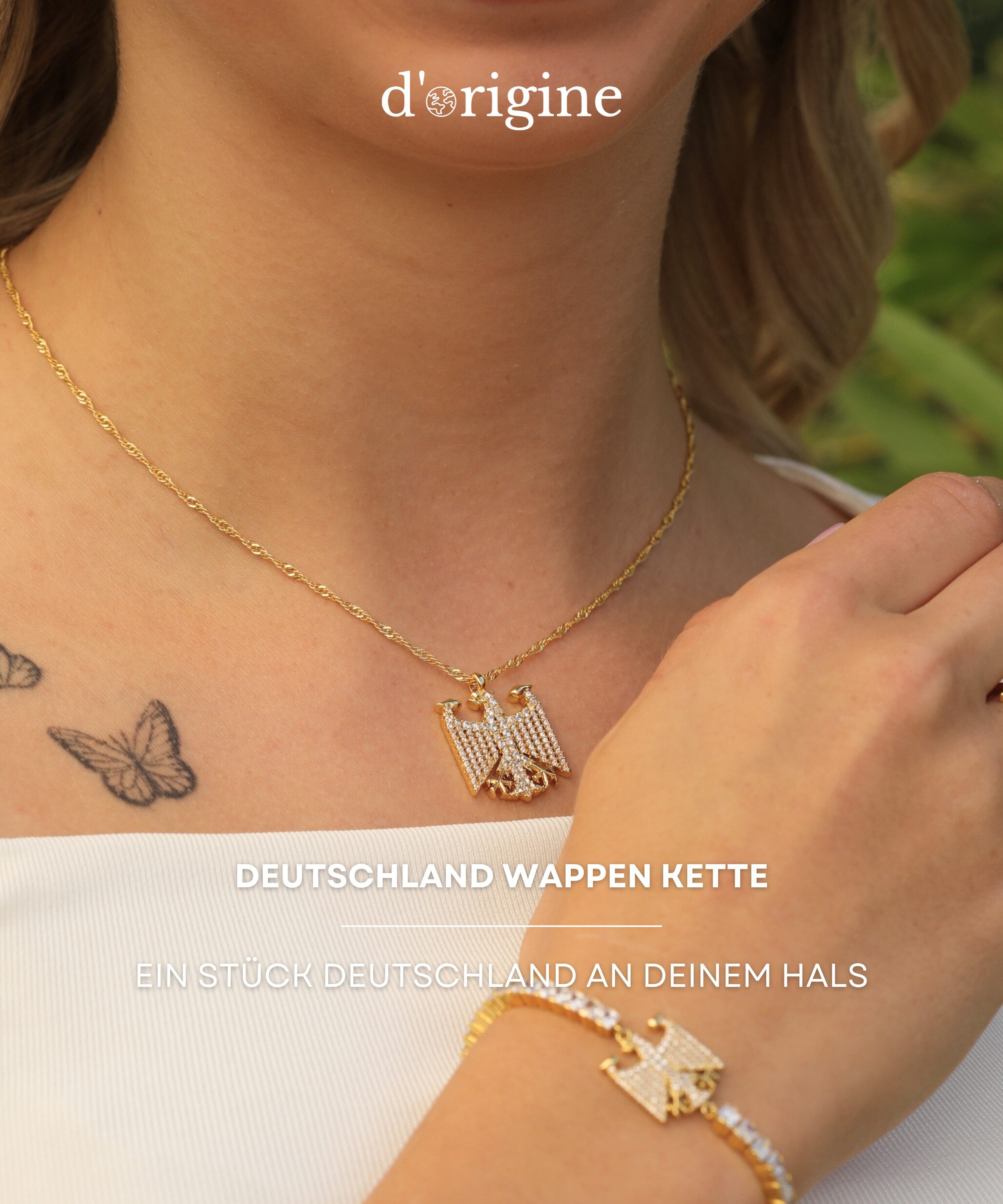 d'origine Kette mit Anhänger Deutschland Adler Kette für Damen, Deutschland Wappen Kette