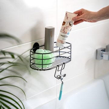 bremermann Duschablage Duschkorb mit Haken zur Wandmontage, schwarz, Kleben oder Bohren