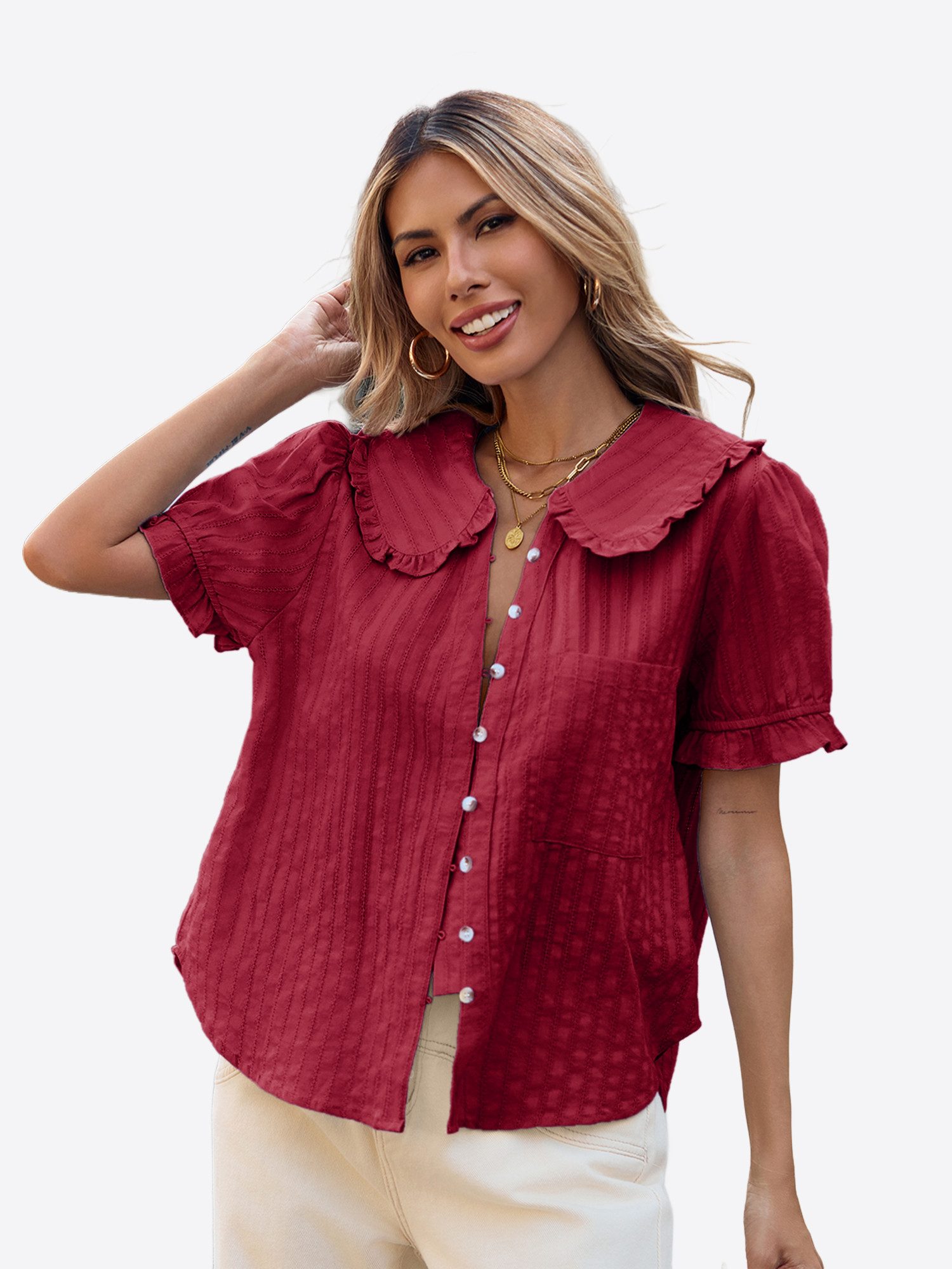 Imily Bela Blusentop Damen Bluse mit Puffärmeln und Peter-Pan-Kragen (Packu günstig online kaufen