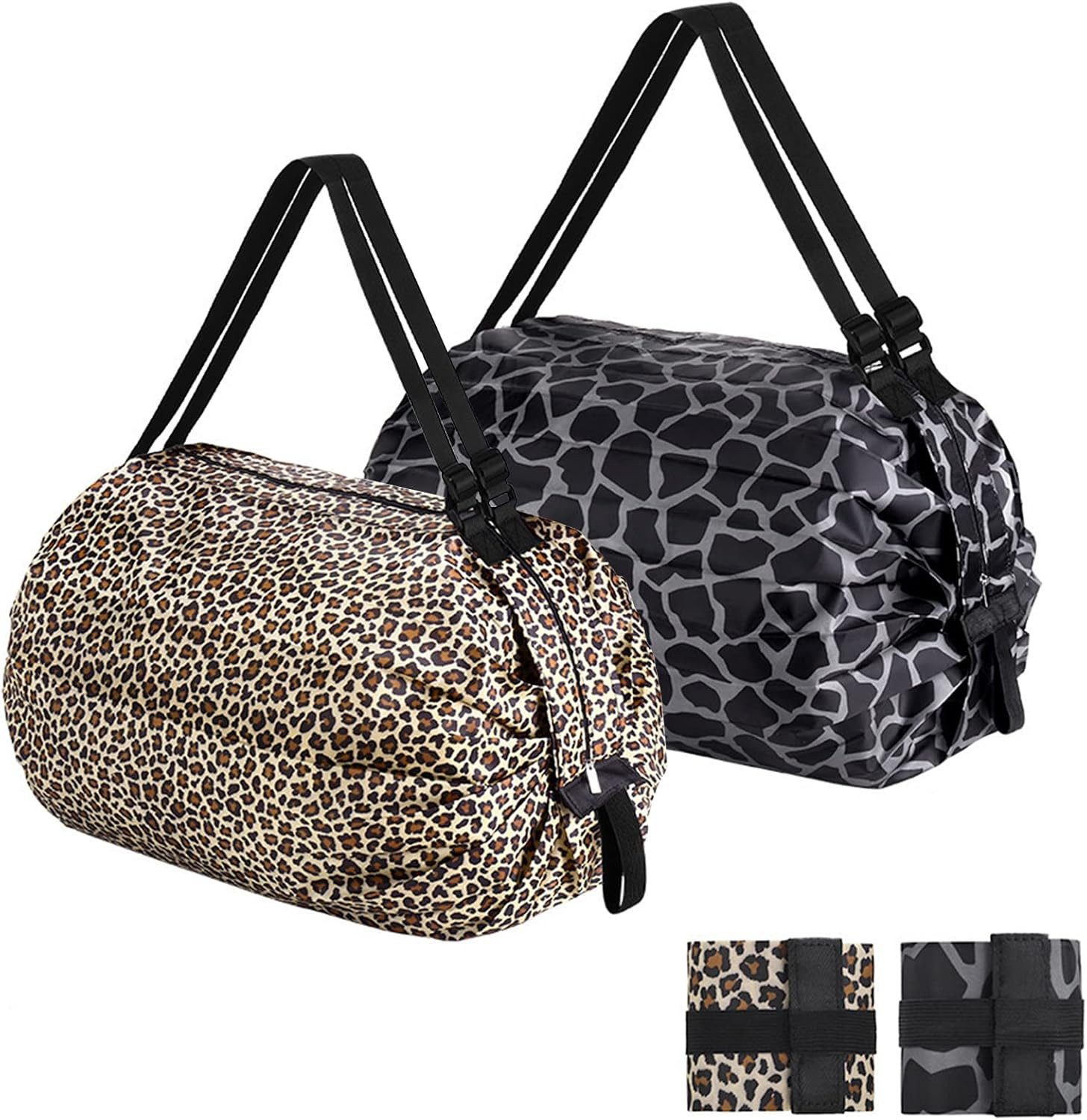 FOUORTUNATE-BEE Handtasche 2er Set faltbare Einkaufstaschen mit Reißverschluss, groß, Wiederverwendbare Damen-Tasche für Reisen, Camping & Strand