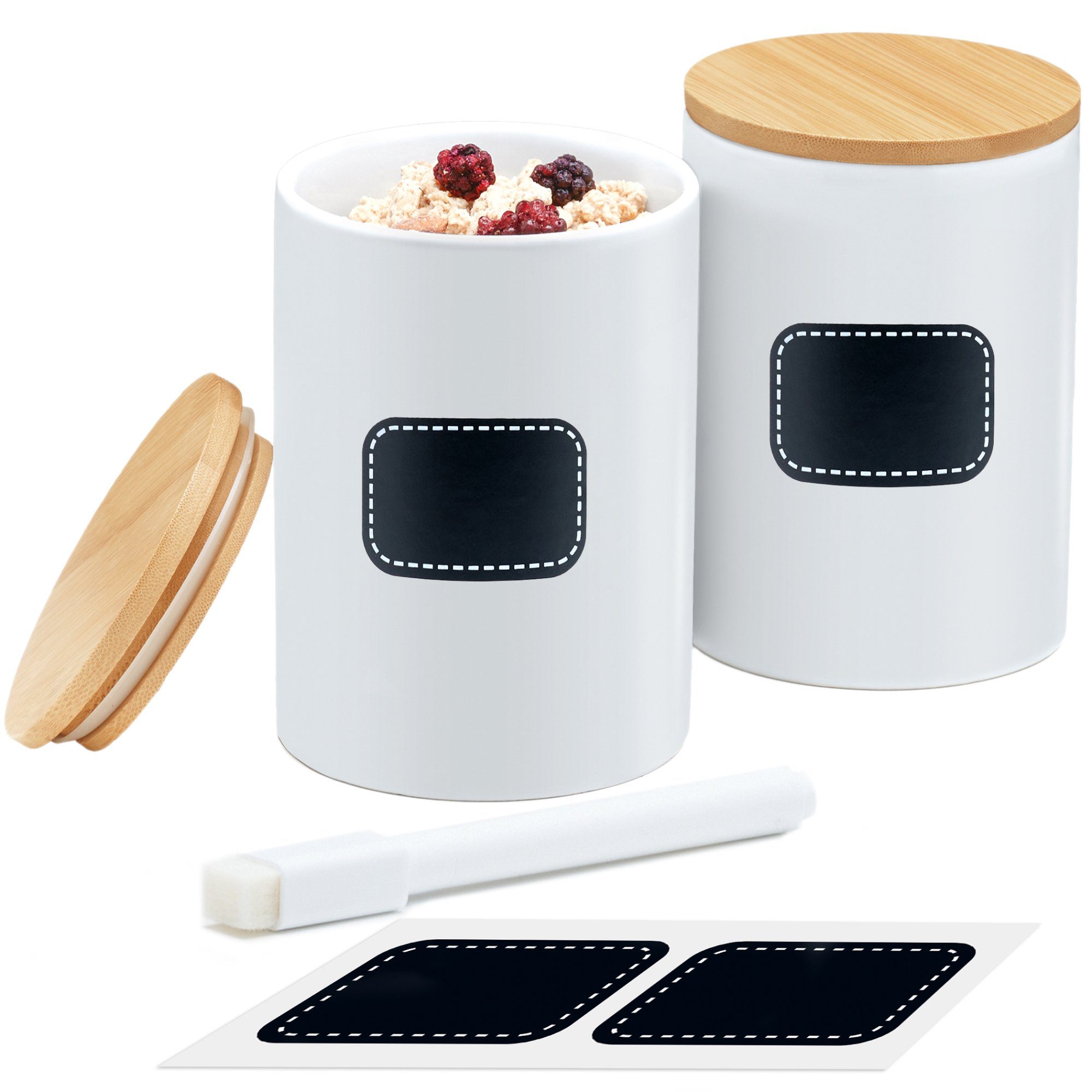 Praknu Vorratsdose Keramik Dosen 2er Set Weiß 600ml, Keramik, (Set, 2-tlg), Für Kaffee Aufbewahrung Organisation, Aufbewahrungsdosen Keksdose Weiß