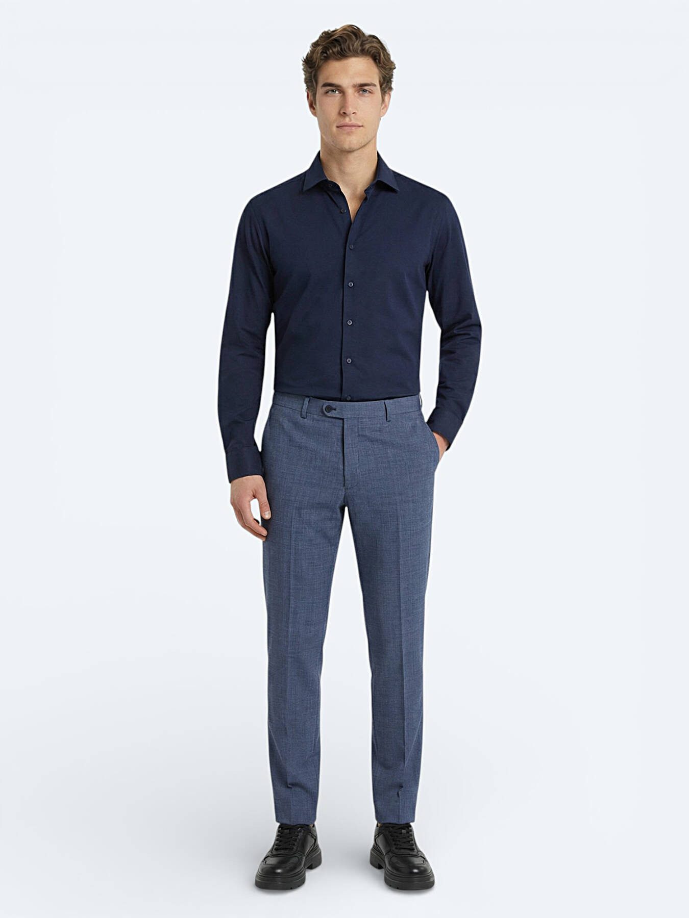 KİP Hemdbluse Marineblaues klassisches Baumwollhemd