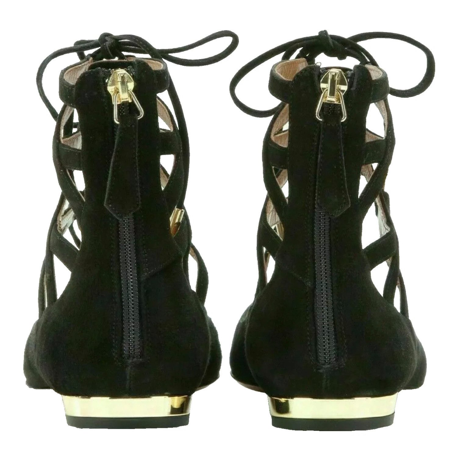 Aquazzura Firenz Belgravia Flats Veloursleder mit Schnürung Goldabsatz Ballerina Luxuriöses Design mit Cut-out-Riemen