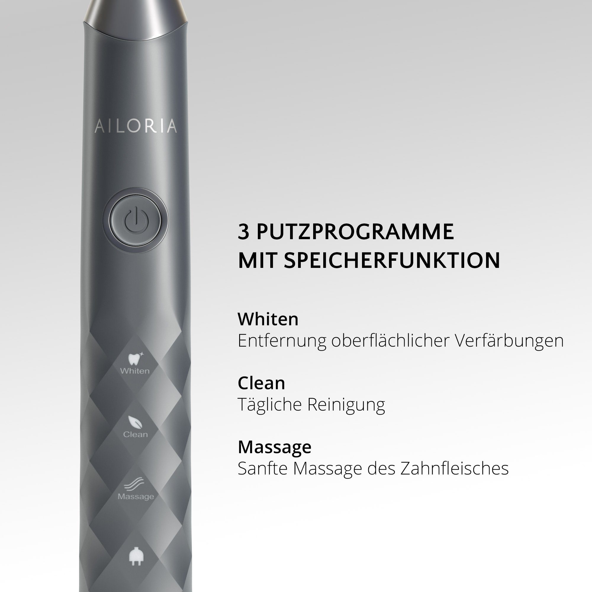 AILORIA Schallzahnbürste SHINE BRIGHT USB-Schallzahnbürste, Aufsteckbürsten: 2 St., Dynamische Reinigungswirkung