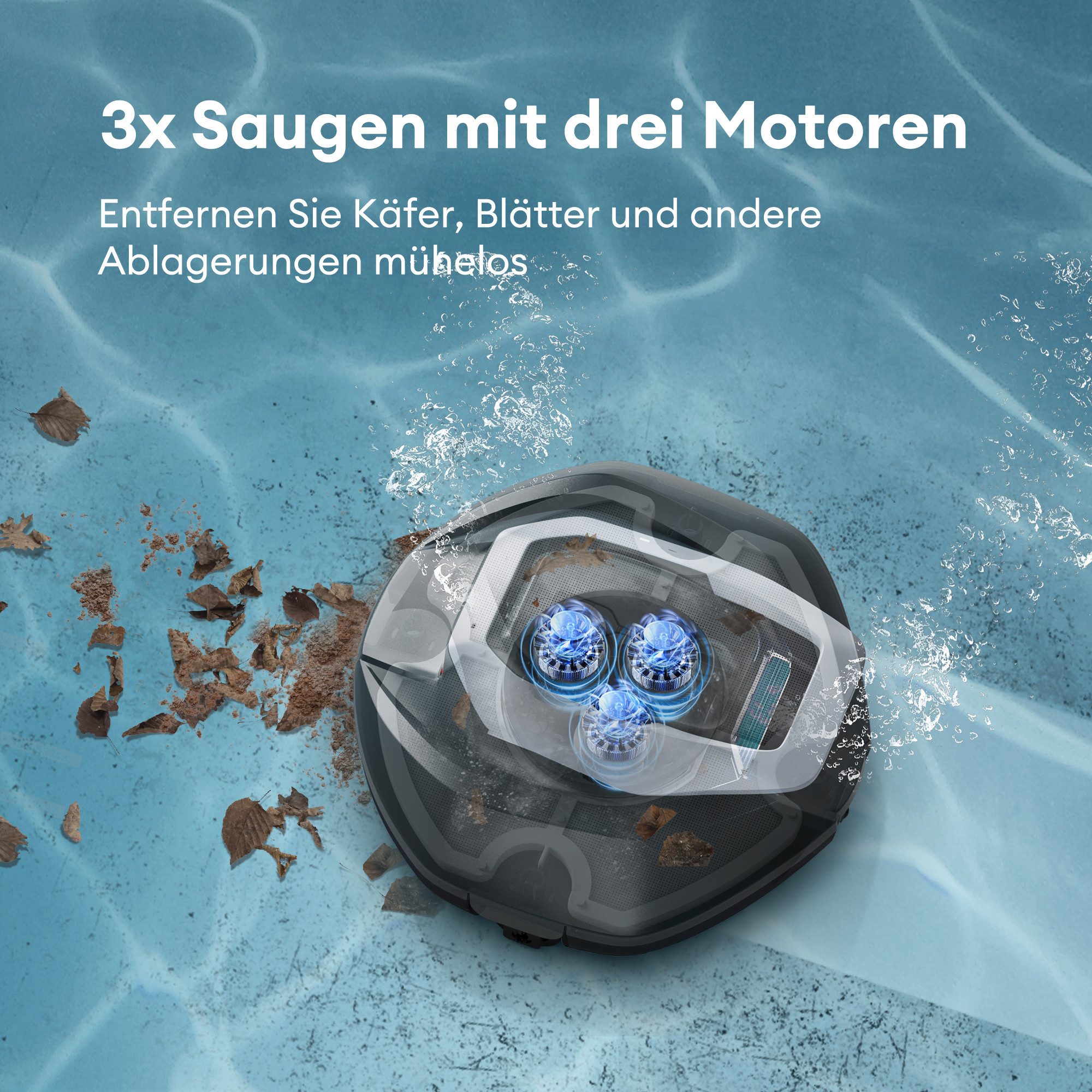 Ultenic Poolroboter Ultenic Pooleco Kabellos 3 x Motoren, 90 Min.,Fernbedienung & App, Intelligente Selbstparkung, IPX8 Wasserschutz, Vielseitige Reinigung – Bild 4 von 5