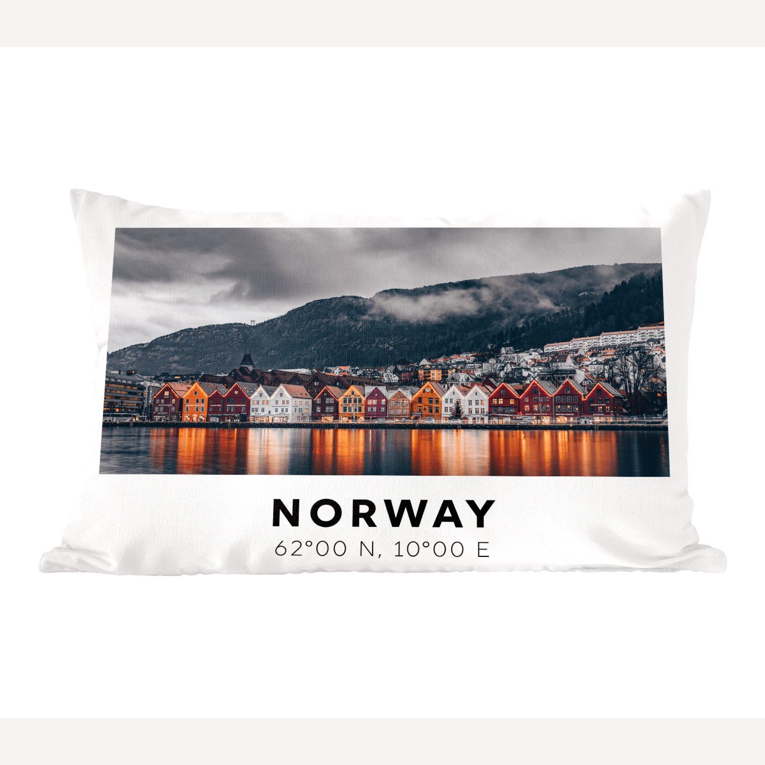 MuchoWow Dekokissen Norwegen - Häuser - See, Wohzimmer Dekoration, Zierkissen, Dekokissen mit Füllung, Schlafzimmer