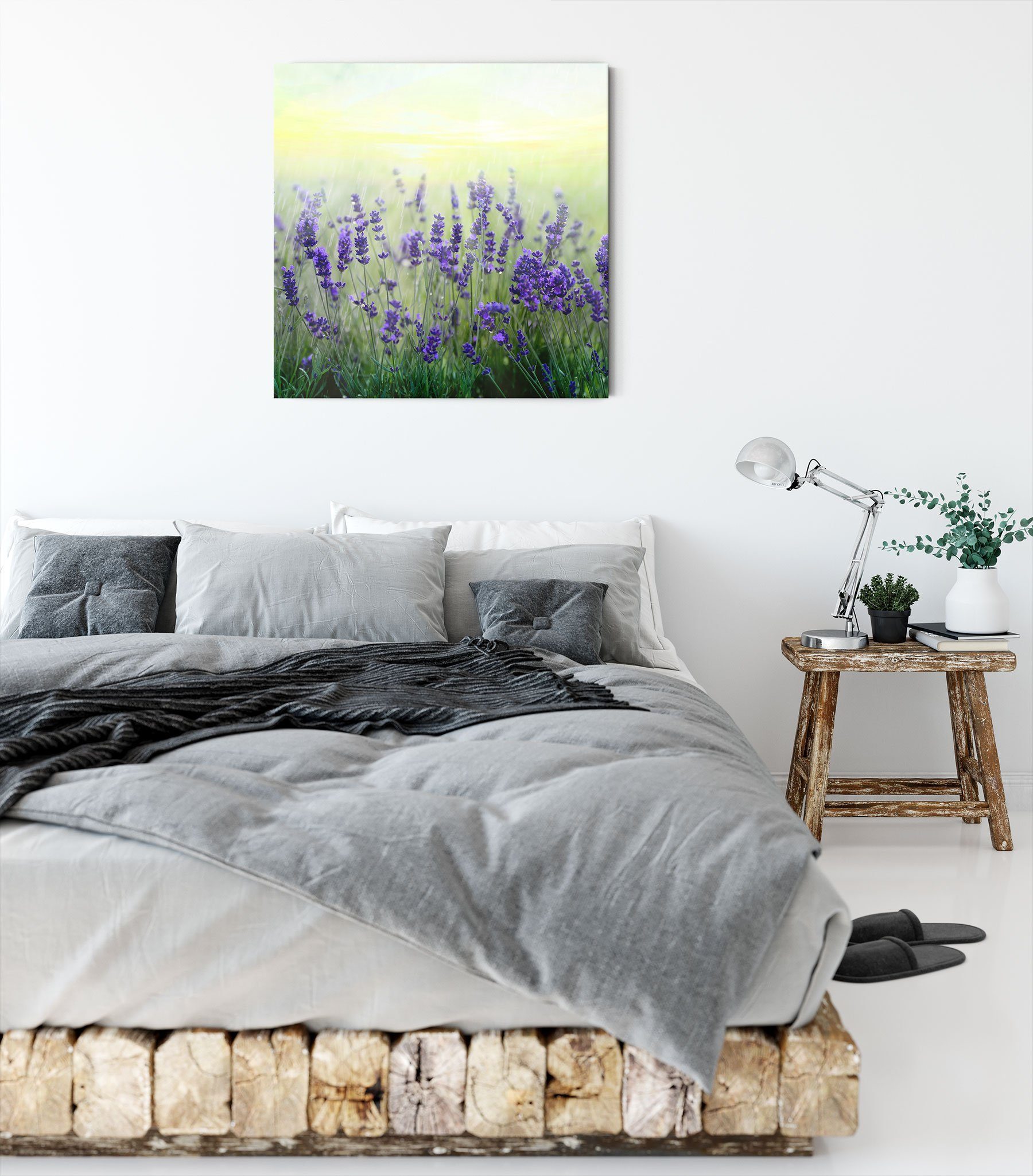 Pixxprint Leinwandbild Schöner Lavendel im Regen, Schöner Lavendel im Regen (1 St), Leinwandbild fertig bespannt, inkl. Zackenaufhänger