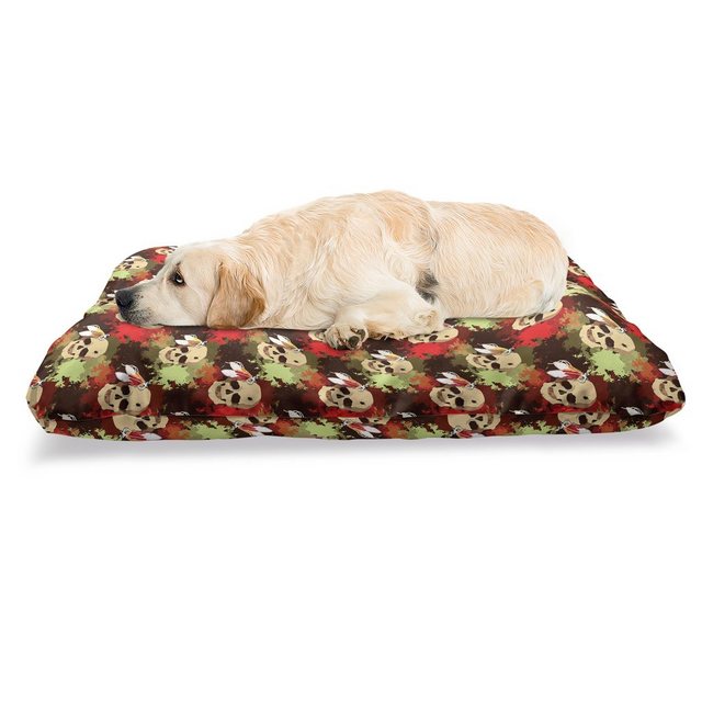 Abakuhaus Hundematratze „beissfestes Kissen für Hunde und Katzen mit abnehmbaren Bezug“, Bunt Schädel-Feder-Muster