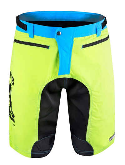 FORCE Fahrradhose FORCE Shorts MTB-11 fluo gelb-blau-schwarz, mit Innenhose & Gel Pad