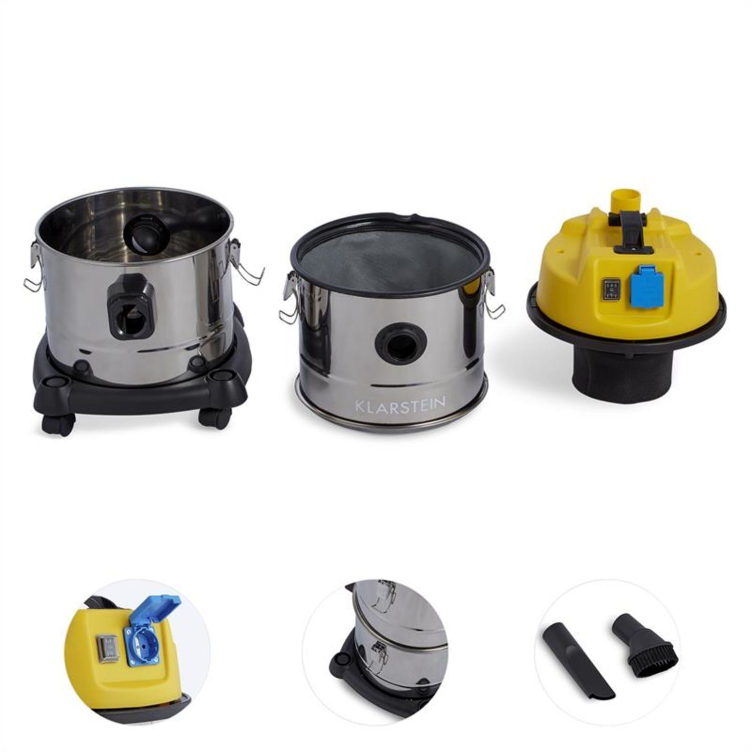 Klarstein Nass-Trocken-Sauger Reinraum 3-in-1 Nass-/Trockensauger, 1800 W, Trocken Nasssauger Industriestaubsauger beutellos Saugwischer Sauger