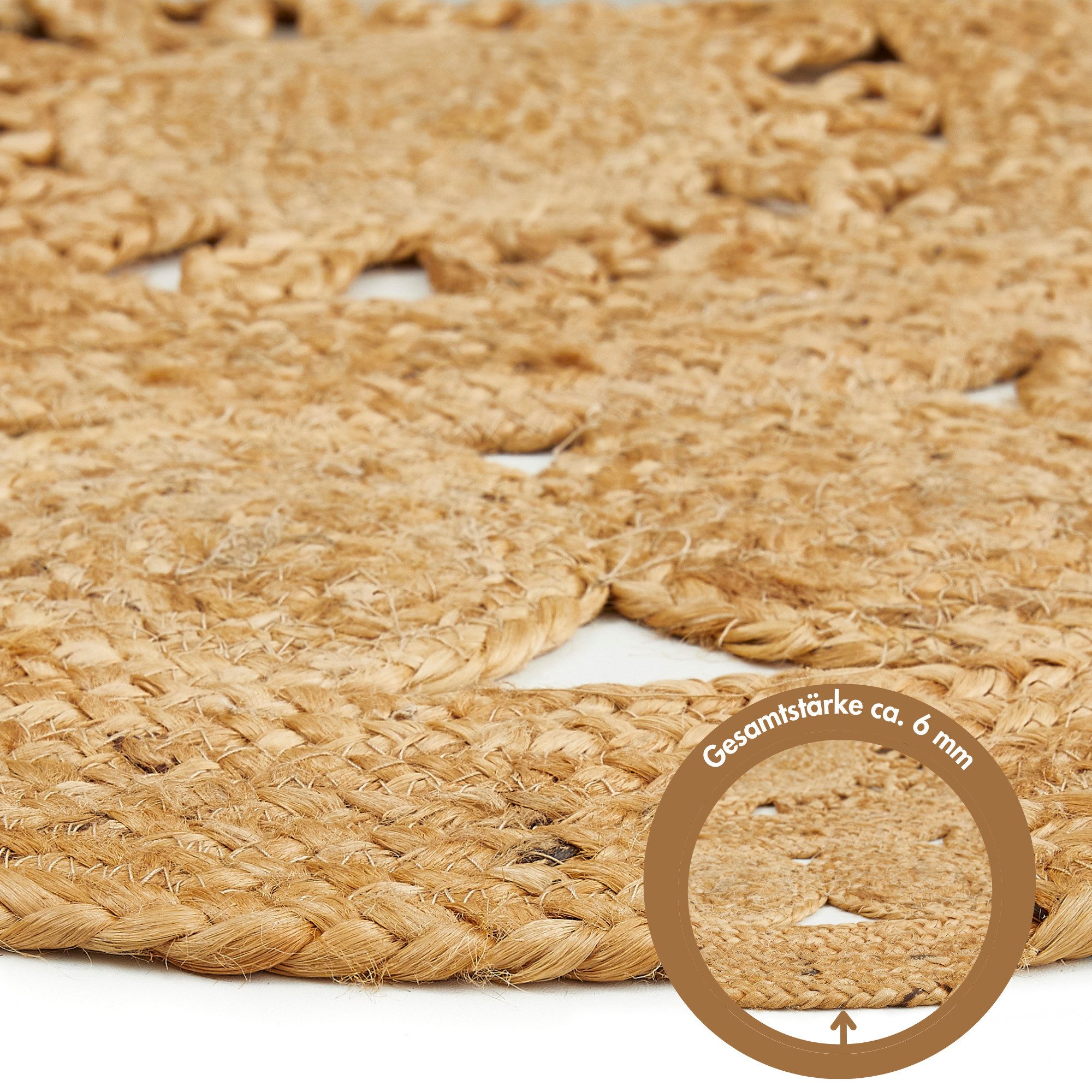 LUXOR living Teppich Balo, rund, Höhe: 6 mm, Juteteppich, reine Naturfaser, handgeflochten, Flecht Design