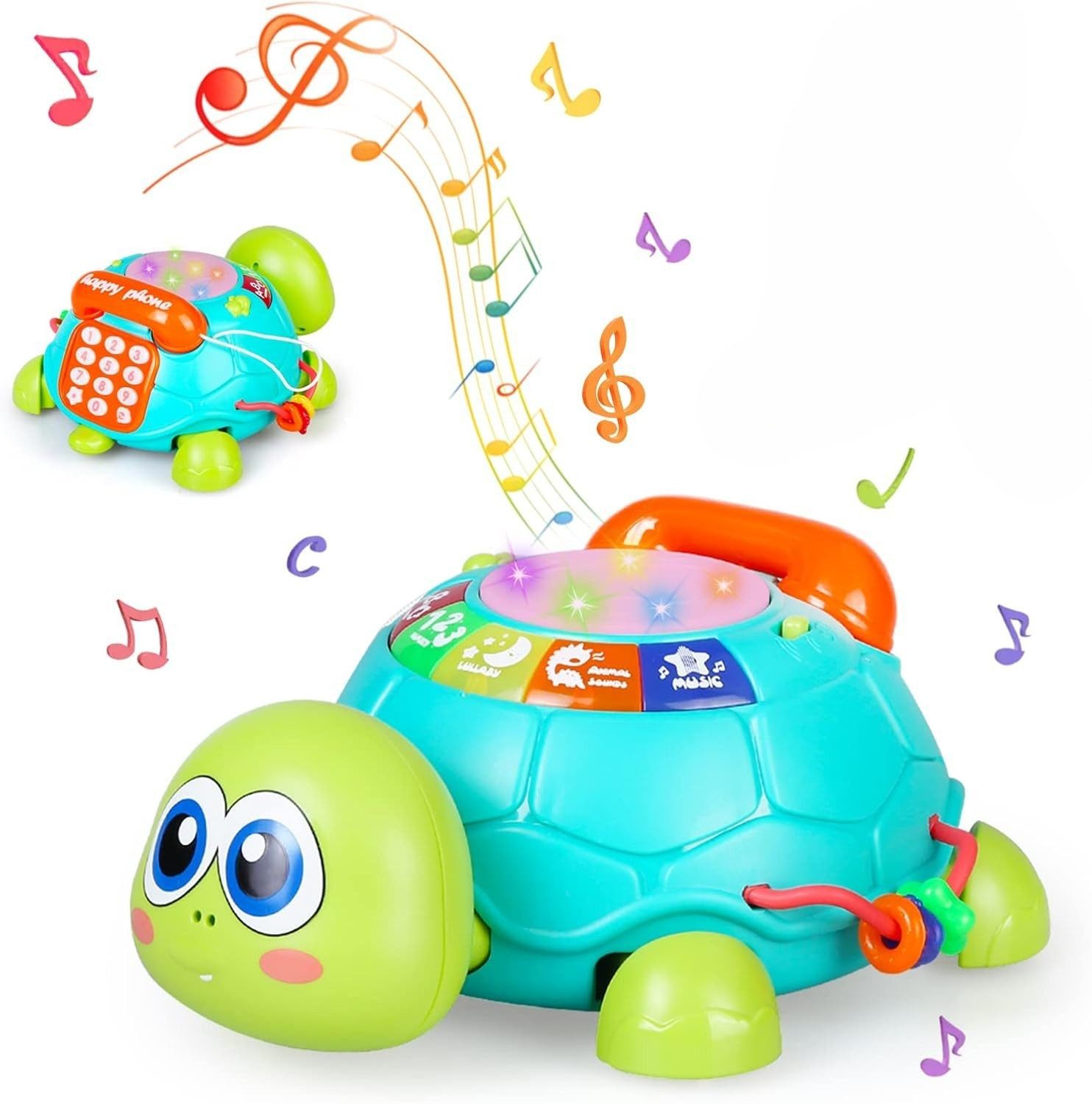 Spielturm-Spielzeugset Musikalisches Schildkröten-Krabbelspielzeug für Babys, 18M+