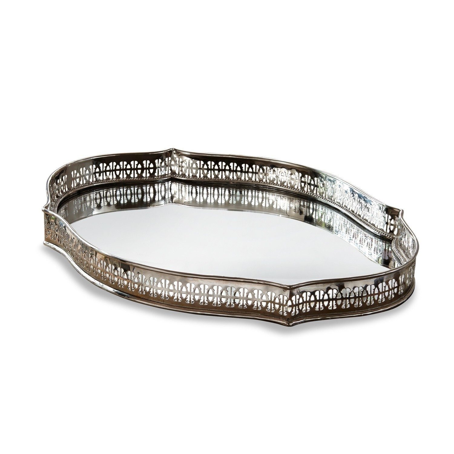 Mirabeau Tablett Tablett Cumont silber, Messing, Einsatz: Spiegelglas, Spiegelglas