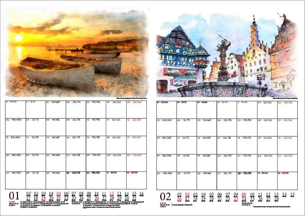 Thumbnail - Seelenzauber Wandkalender Reisezauber Aquarelle Wand- Planer Kalender für 2025 DIN A4 Urlaub