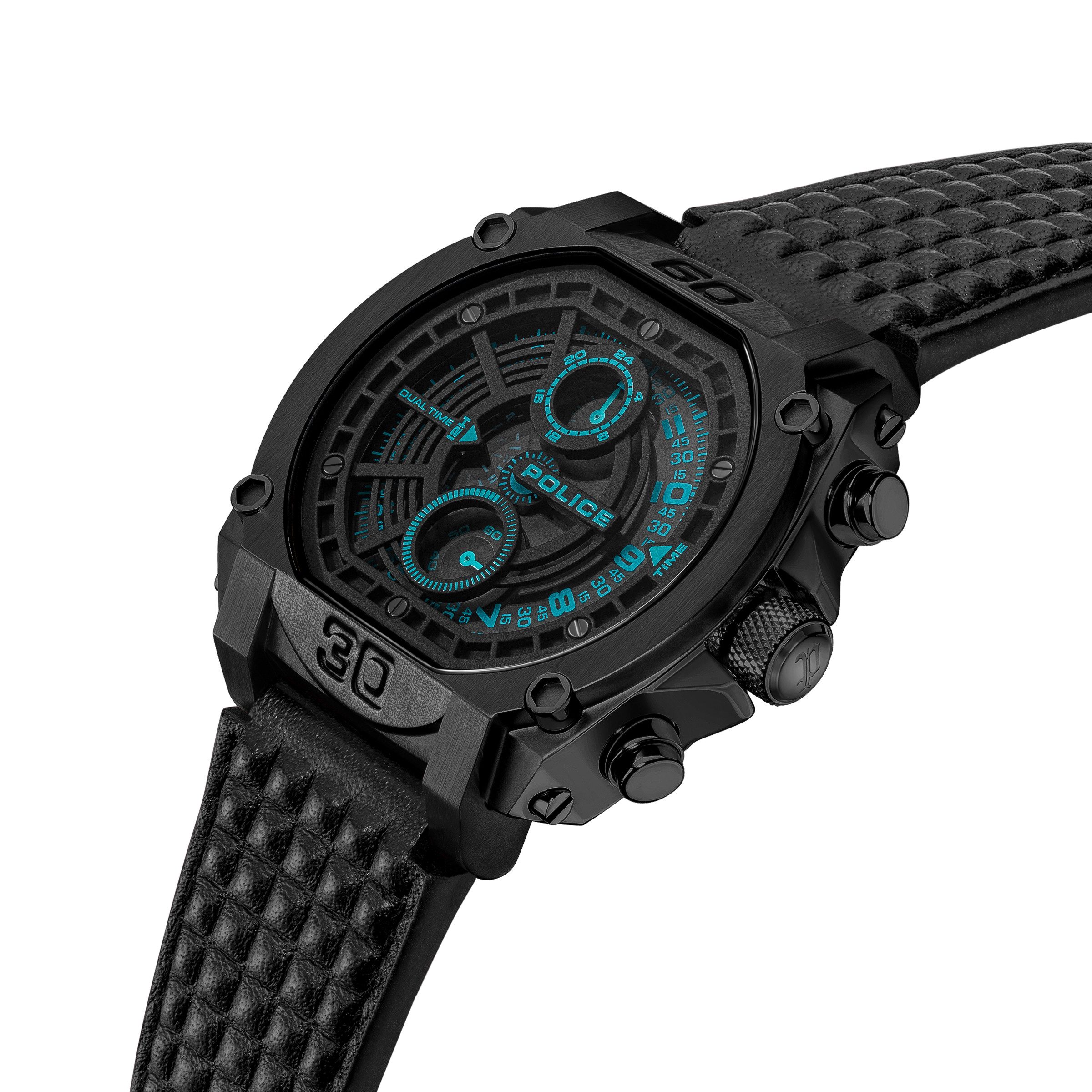 Police Quarzuhr Norwood PEWGF0040001, Armbanduhr, Herrenuhr, Lederarmband, analog, 12/24-Std.-Anzeige