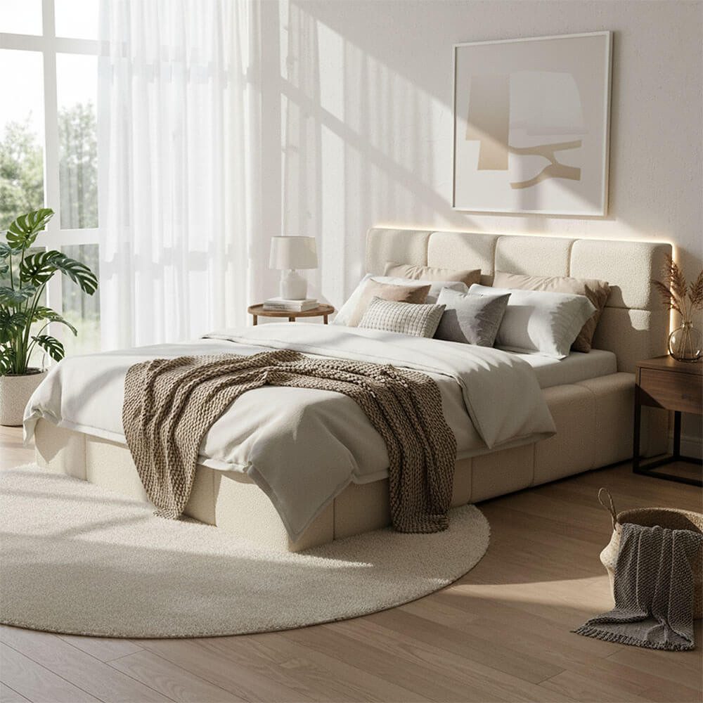 HOME DELUXE Polsterbett LED-Bett aus Teddy-Stoff mit Ablage GALA (140 x 200 günstig online kaufen