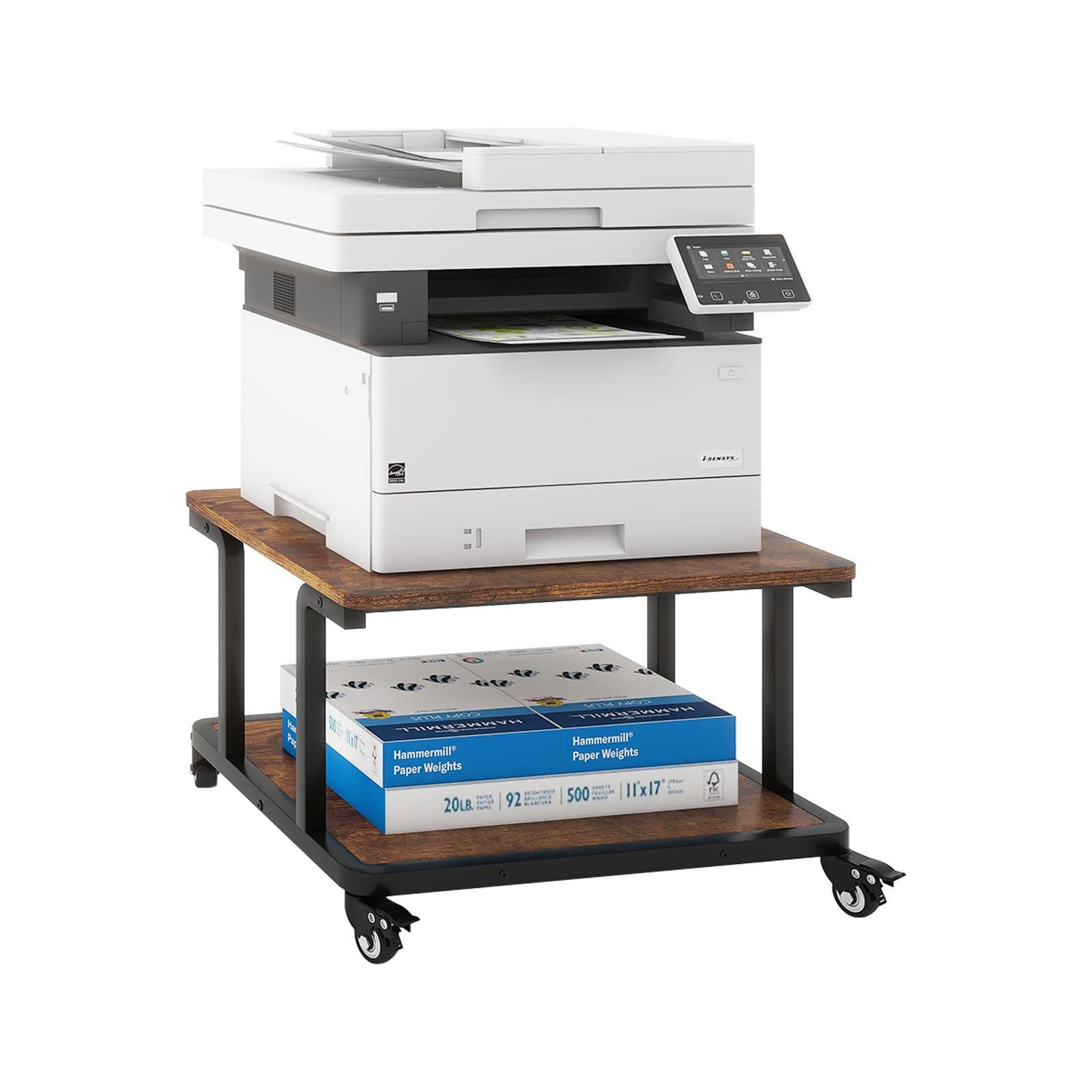 PUNCIA Druckertisch 2 Schichten 60x50cm Heim Büro mit Raddrucker Aufbewahrungshalter Tisch (1-St), Arretierbare 360°-Rollen, 70kg Tragkraft