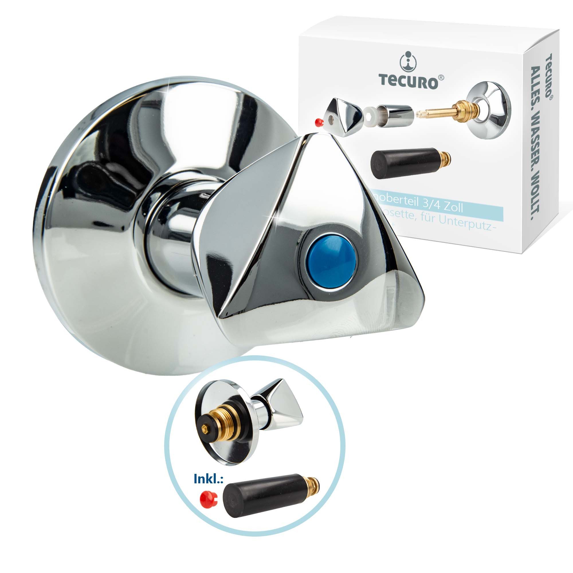 tecuro Absperrventil Hahnoberteil 3/4 Zoll, mit Griff und Rosette, für Unterputz-Ventile