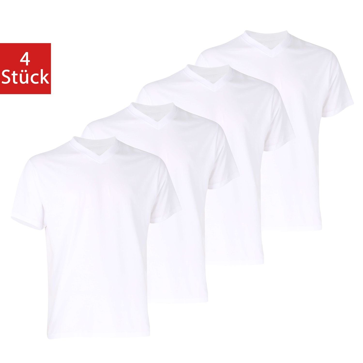 4er T-Shirt Pack GÖTZBURG mit im (4-tlg) kurzarm, Weiß V-Ausschnitt, Premium-Qualität