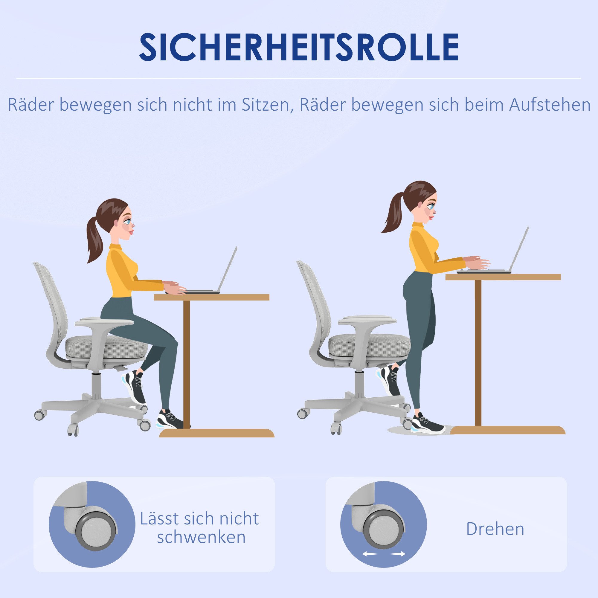 Vinsetto Bürostuhl Schreibtischstuhl mit Drehfunktion, höhenverstellbar Computerstuhl (ergonomisch Schreibtischstuhl, 1 St), für Home-Office, Polyester, Grau – Bild 4 von 5