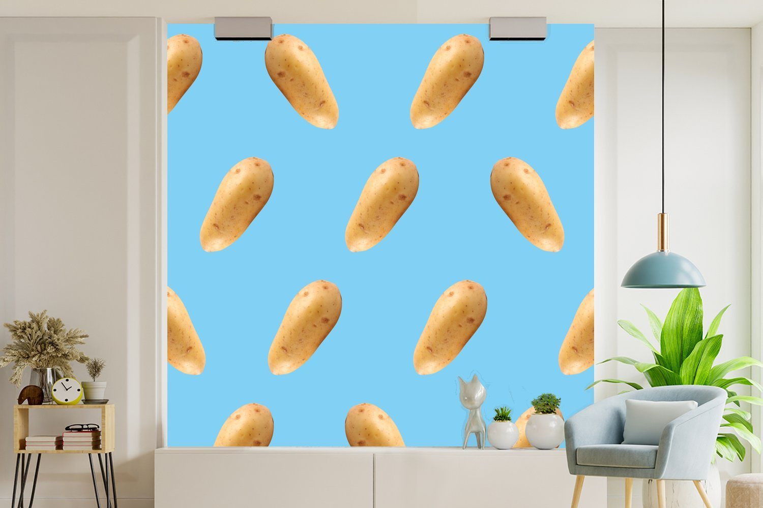 MuchoWow Fototapete Kartoffel Wandtapete oder Wohnzimmer bedruckt, St), (5 Blau, Muster Vinyl Matt, Schlafzimmer, Tapete - für 
