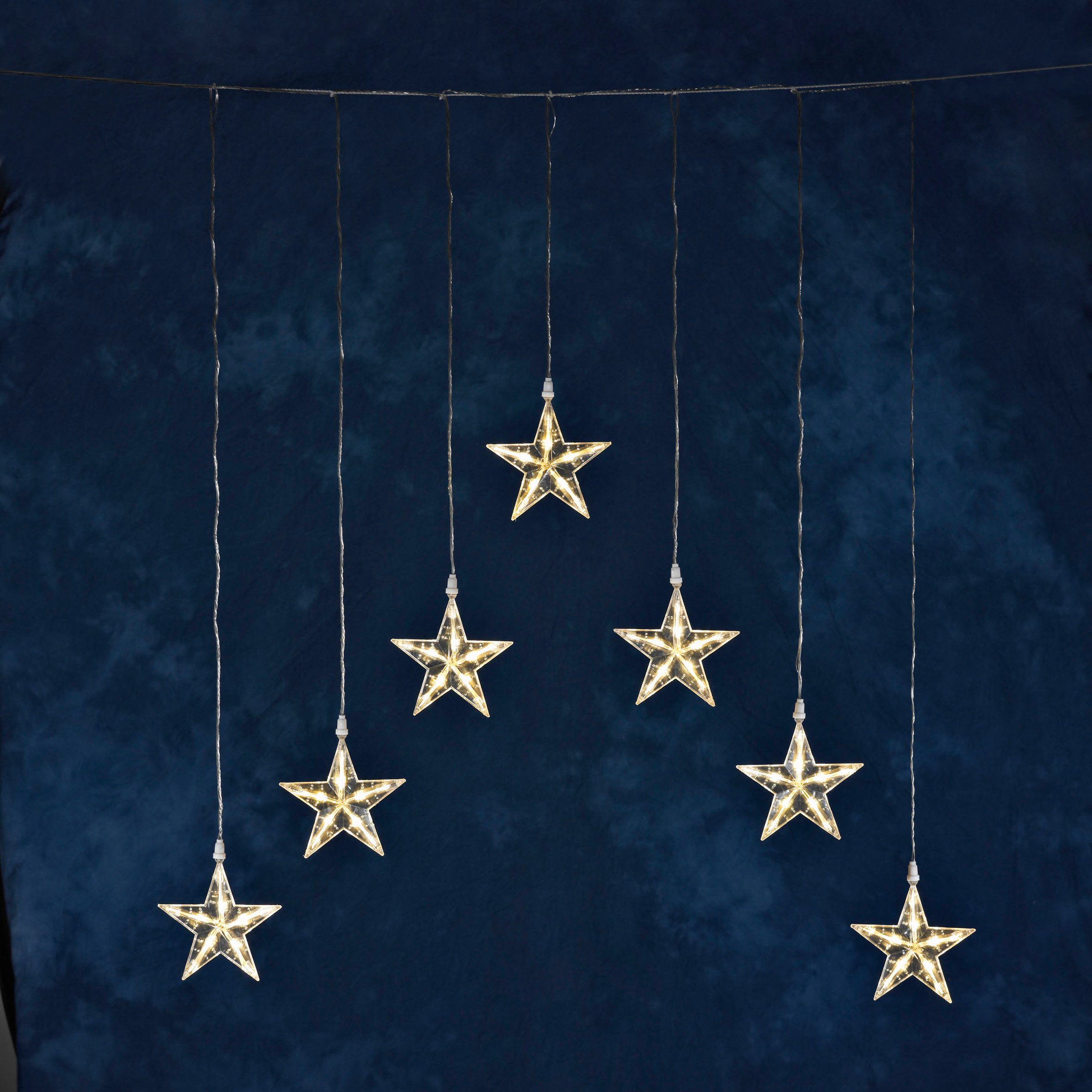 KONSTSMIDE LED-Lichtervorhang Weihnachtsdeko aussen, mit Dioden, 7 transparentes 35 Kabel Sternen, warmweiße