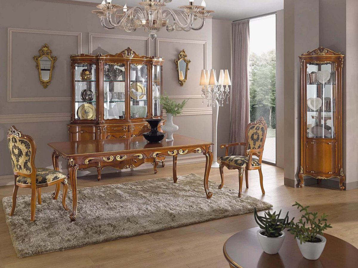 Luxus Barock Casa Esstisch / Barock Esszimmer-Set Padrino - Gold Möbel Qualität Italy Grün & Braun Made Barockstil Ausziehbarer Esszimmer - 1 in Esszimmerstühle - Esszimmer / 6 im Luxus Barock Set -