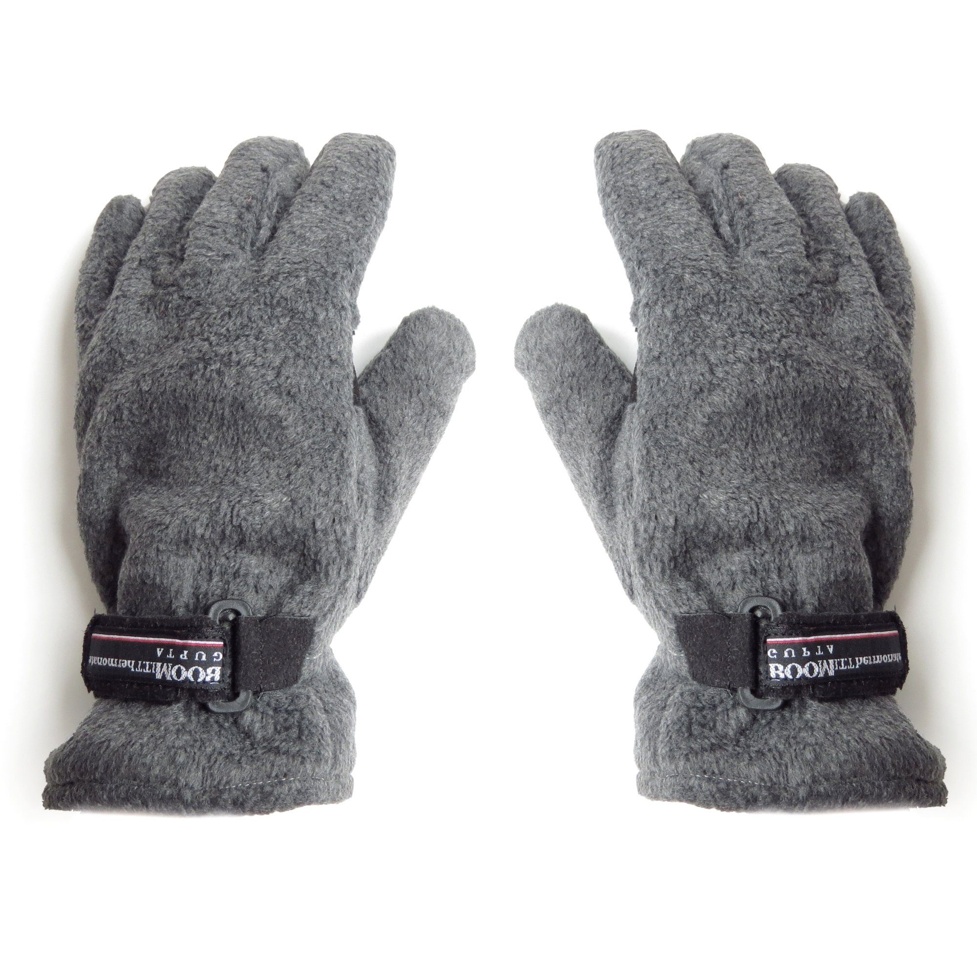 Sonia Originelli Strickhandschuhe Handschuhe Winter Finger Fleece Schwarz Klettverschluss Farbe: Schwarz, Hellgrau hgrau