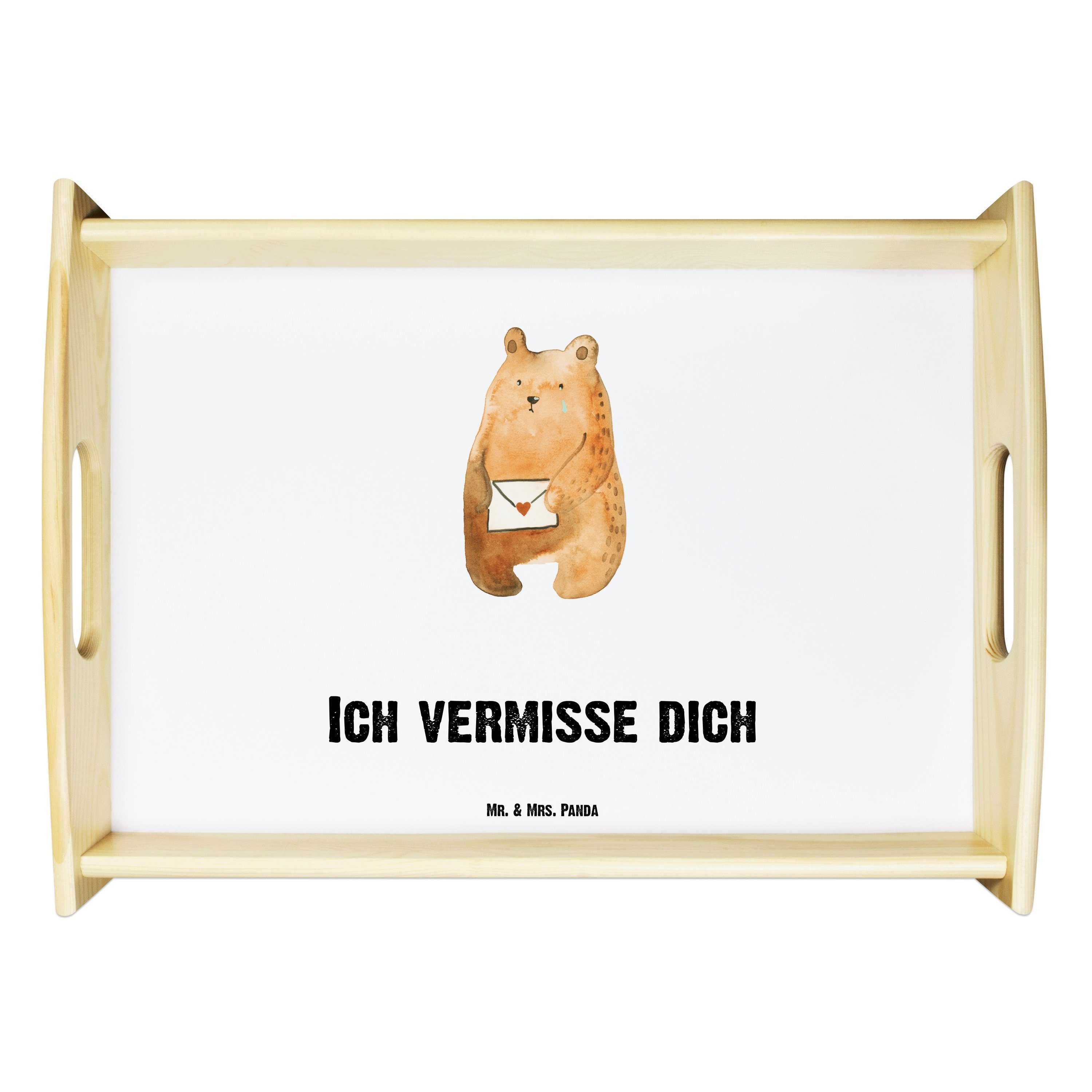Freundin, Tablett & lasiert, Mr. Küchentabl, Geschenk, Liebeskummer, Mrs. Weiß - Panda (1-tlg) Echtholz - Liebesbrief-Bär