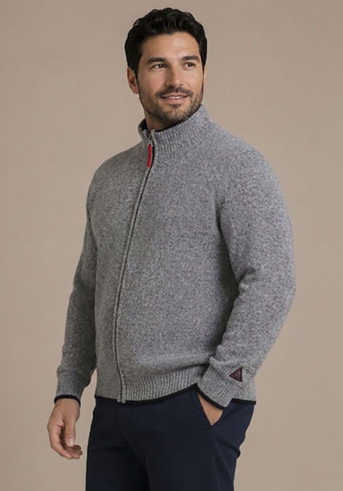 Man's World Plus Strickjacke auch in Grosse Größen bis Gr. 7XL Regular Fit, melierte Optik, mit Stehkragen, mit Reißverschluss