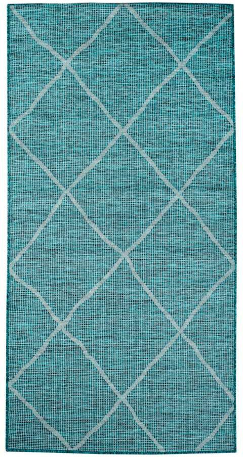 Carpet Teppich Wetterfest 5 flach City, UV-beständig, für & Küche, rechteckig, Palm, blau mm, gewebt Höhe: Balkon, Terrasse,