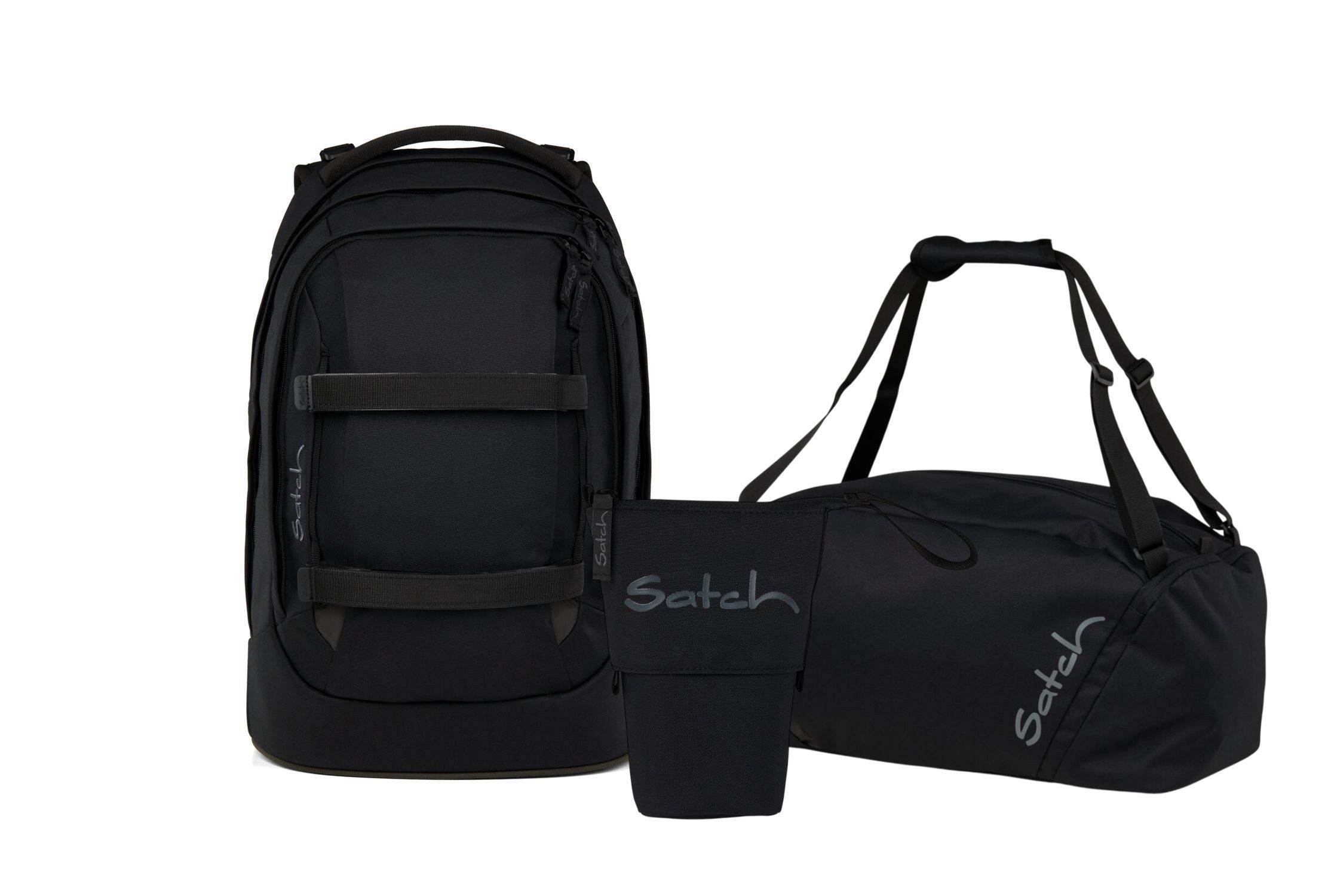 Satch Schulranzen Schulrucksack-Set PACK Blackjack 3-teilig (3-teilig), ergonomisch, Your-Size-System: auf Körpergröße anpassbar