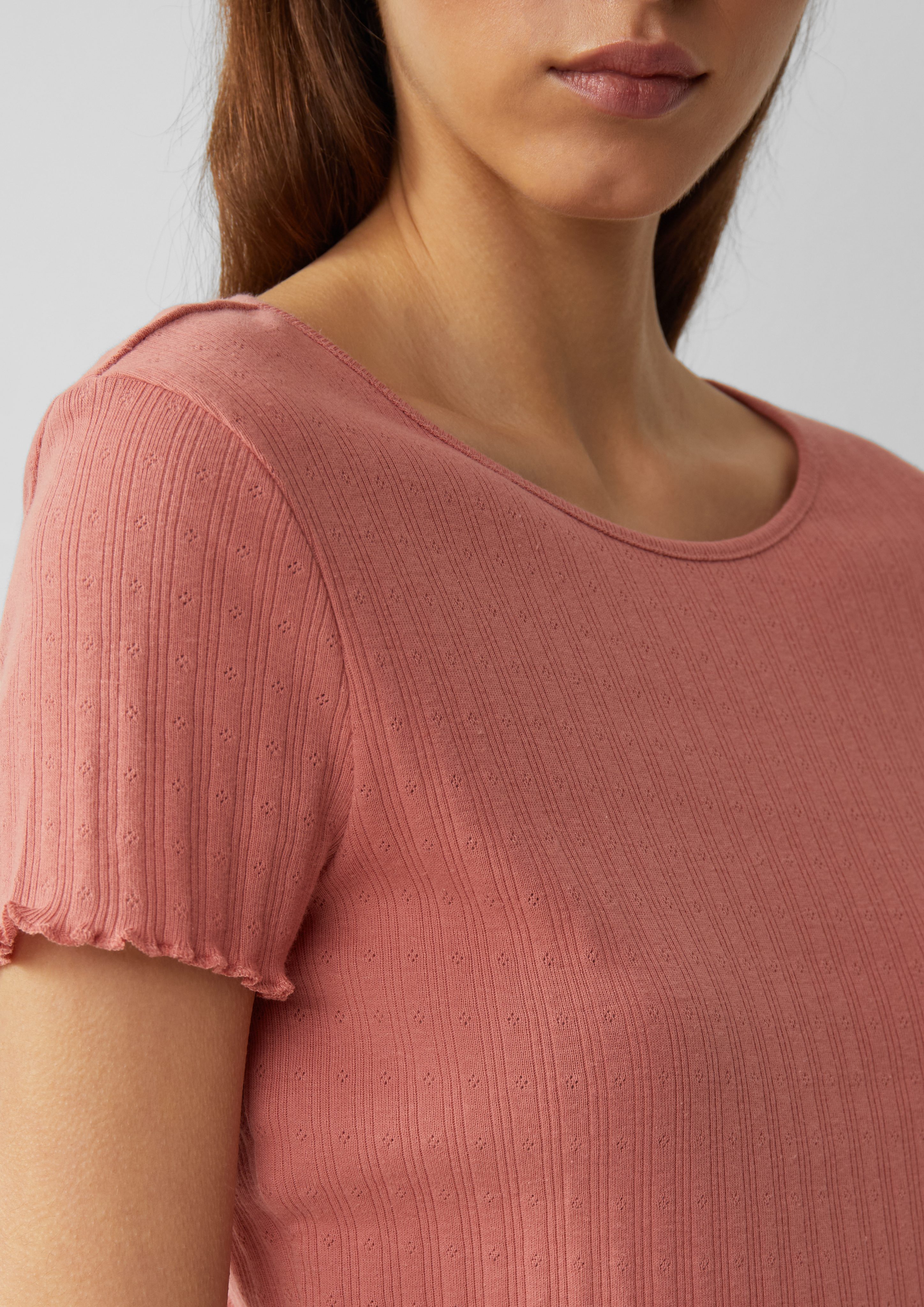 QS Kurzarmshirt T-Shirt mit Ajour-Muster Paspel günstig online kaufen