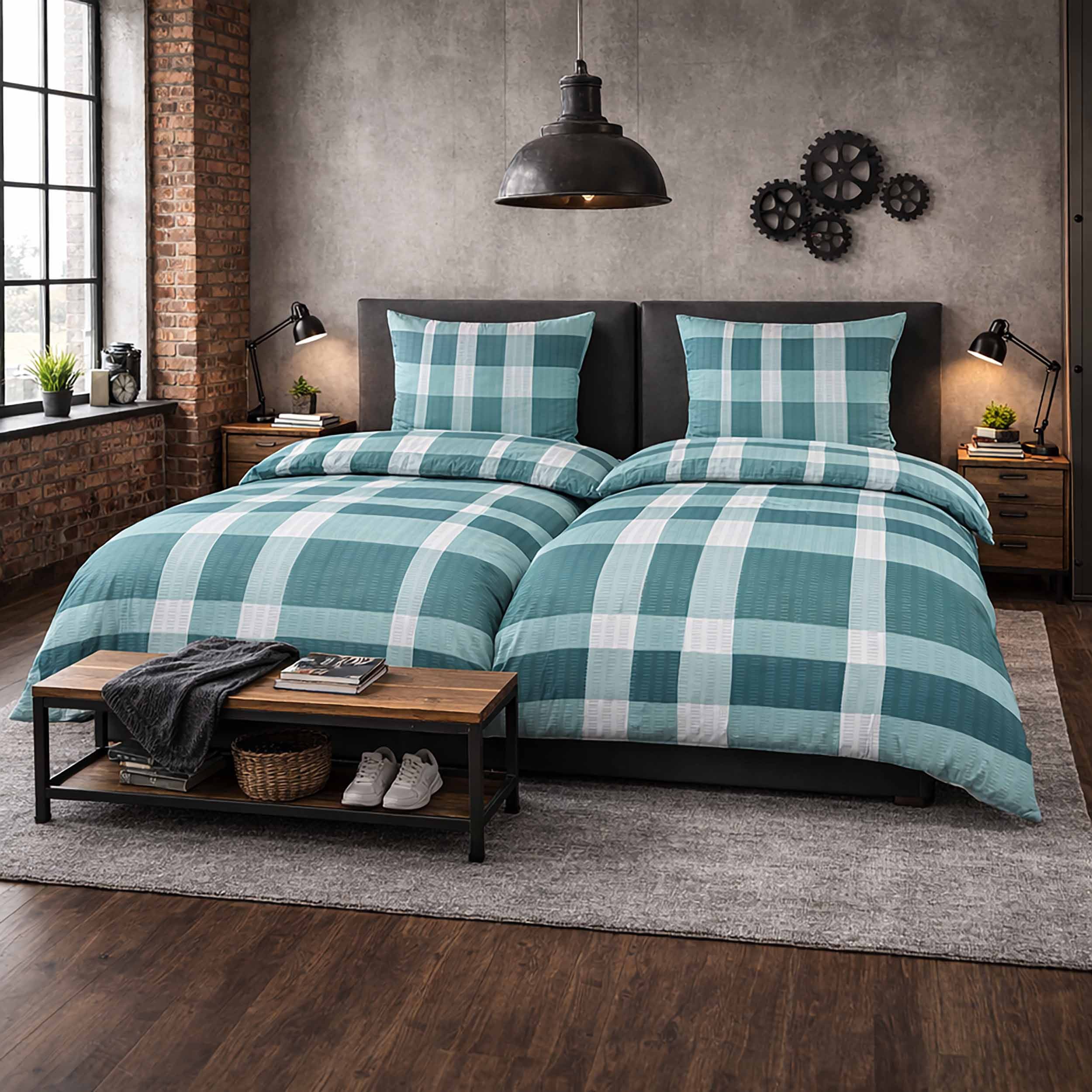 Casa Colori Bettwäsche Seersucker Bettwäsche 135x200 Reißverschluss Türkis günstig online kaufen
