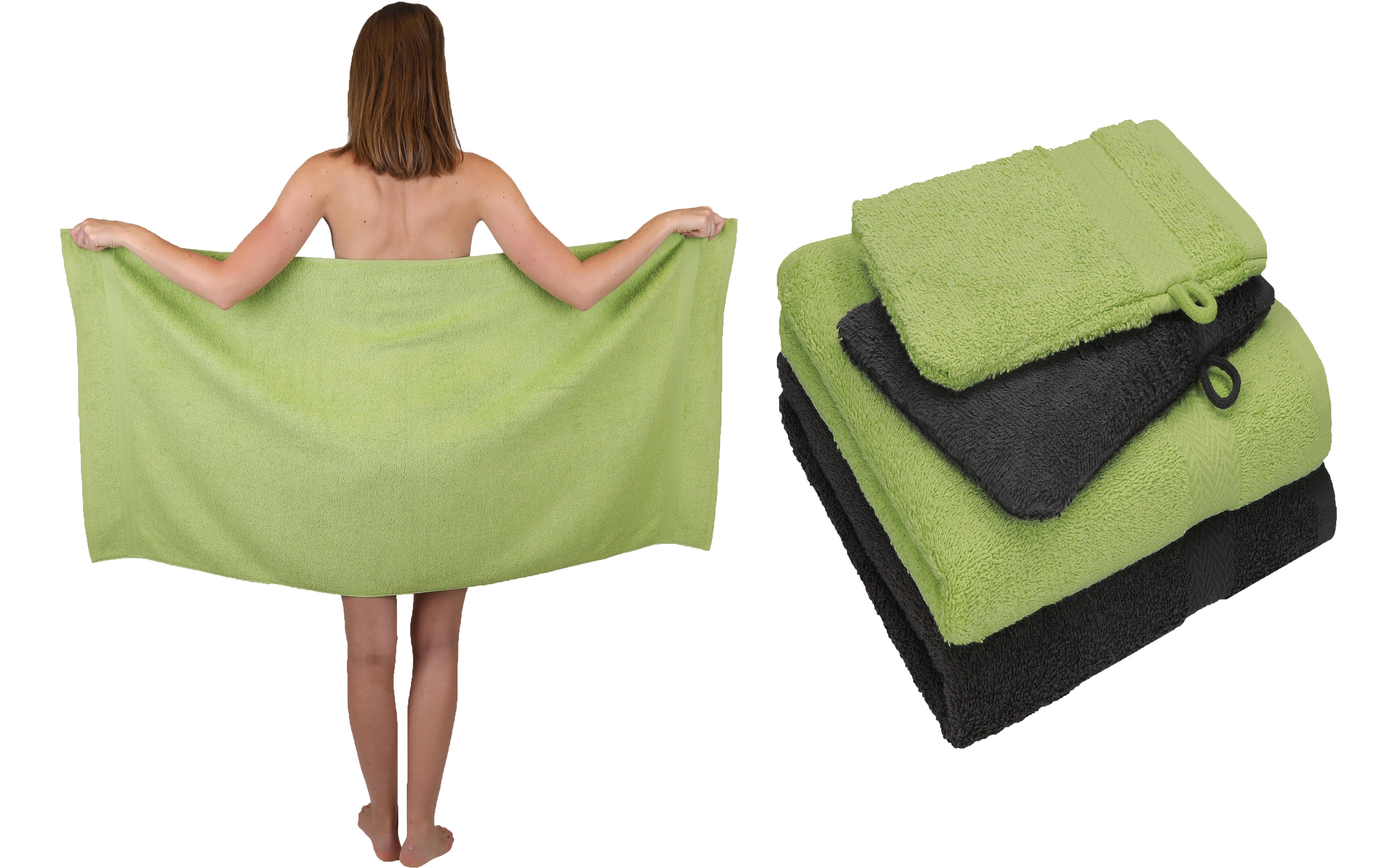 Betz Handtuch Set 5 TLG. Handtuch Set Single Pack 100% Baumwolle 1 Duschtuch 2 Handtücher 2 Waschhandschuhe, 100% Baumwolle avocadogrün-graphit grau