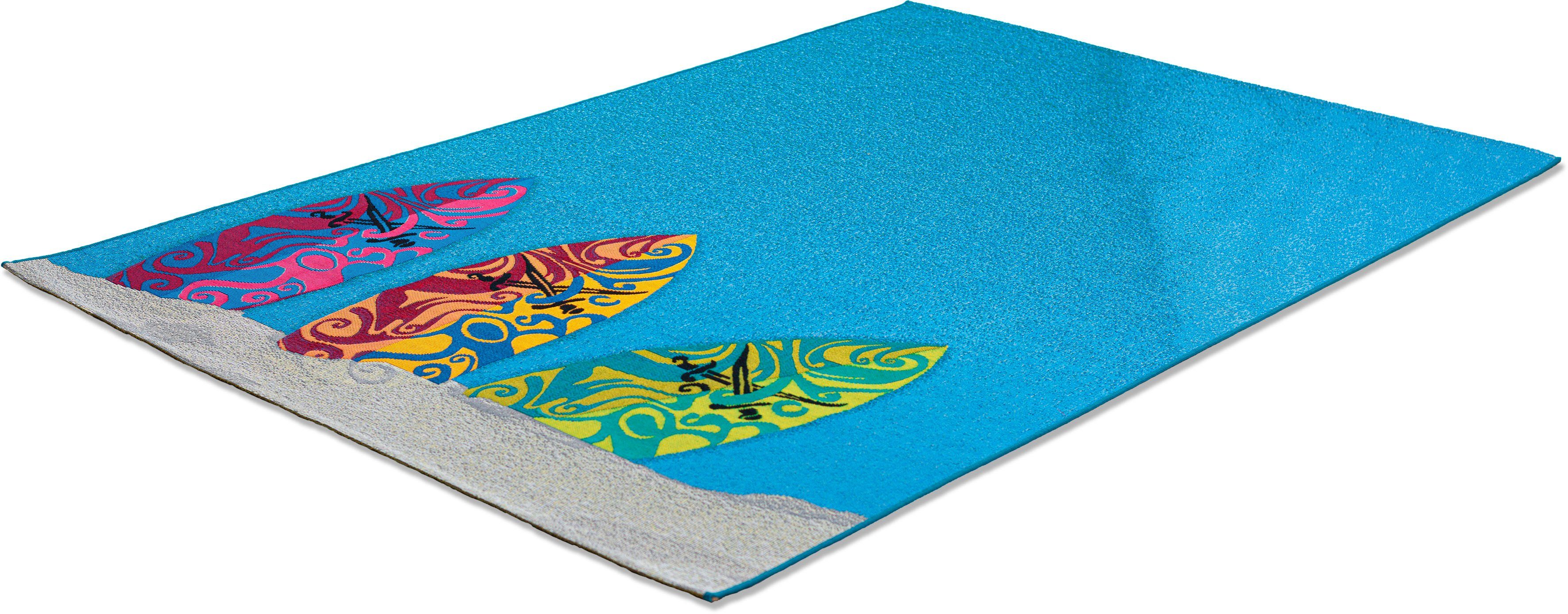 Sansibar Teppich Rantum Beach SA-018, rechteckig, Höhe: 5 mm, Flachgewebe, modernes Design, Surfboards, In- und Outdoor geeignet