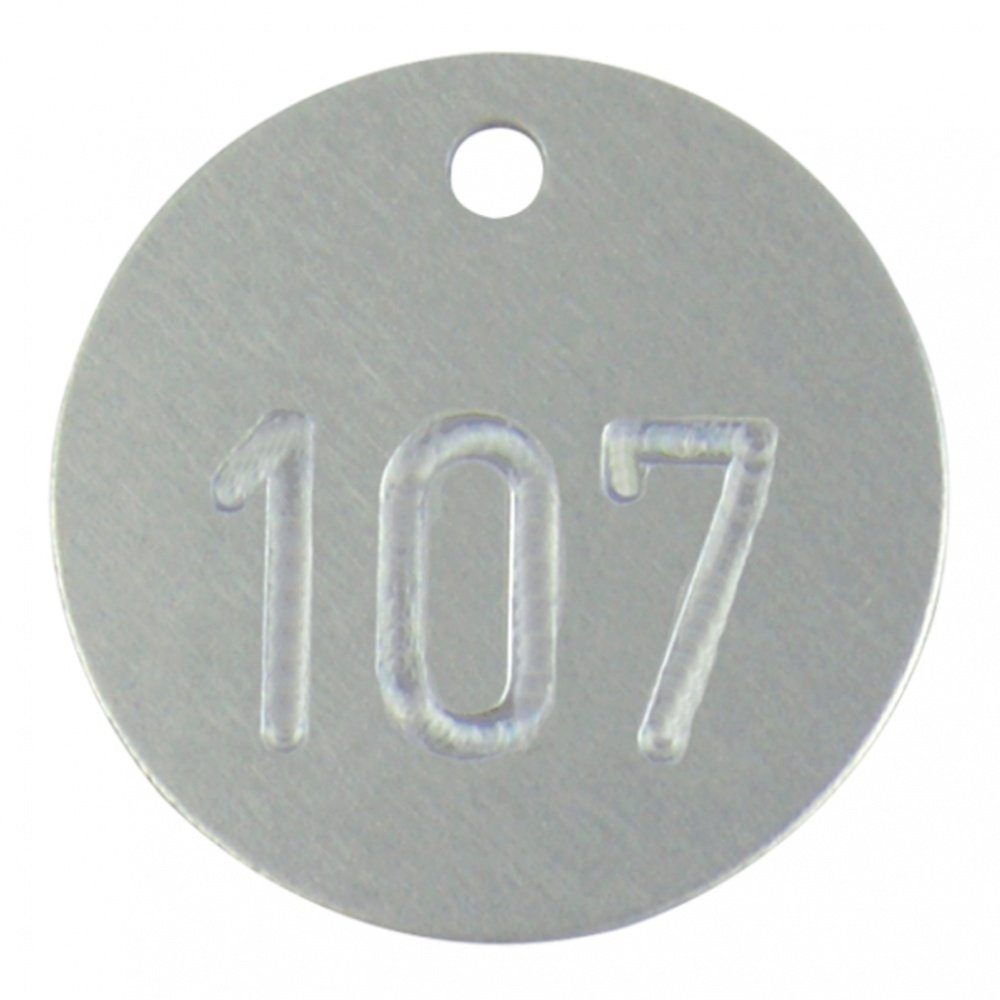 Hinweisschild Kennzeichnungsmarken, Alu silber, nummeriert, Ø30mm, Beutel=100 Stk.