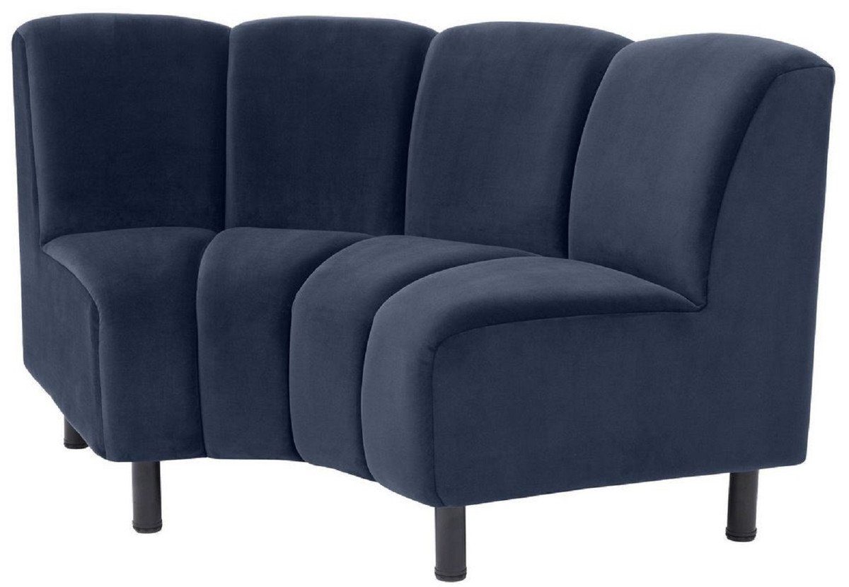 Casa Padrino Sofa Luxus Samt Couch Mitternachtsblau / Schwarz 114 x 75 x H. 87 cm - Gebogenes & Erweiterbares Wohnzimmer Sofa - Luxus Möbel