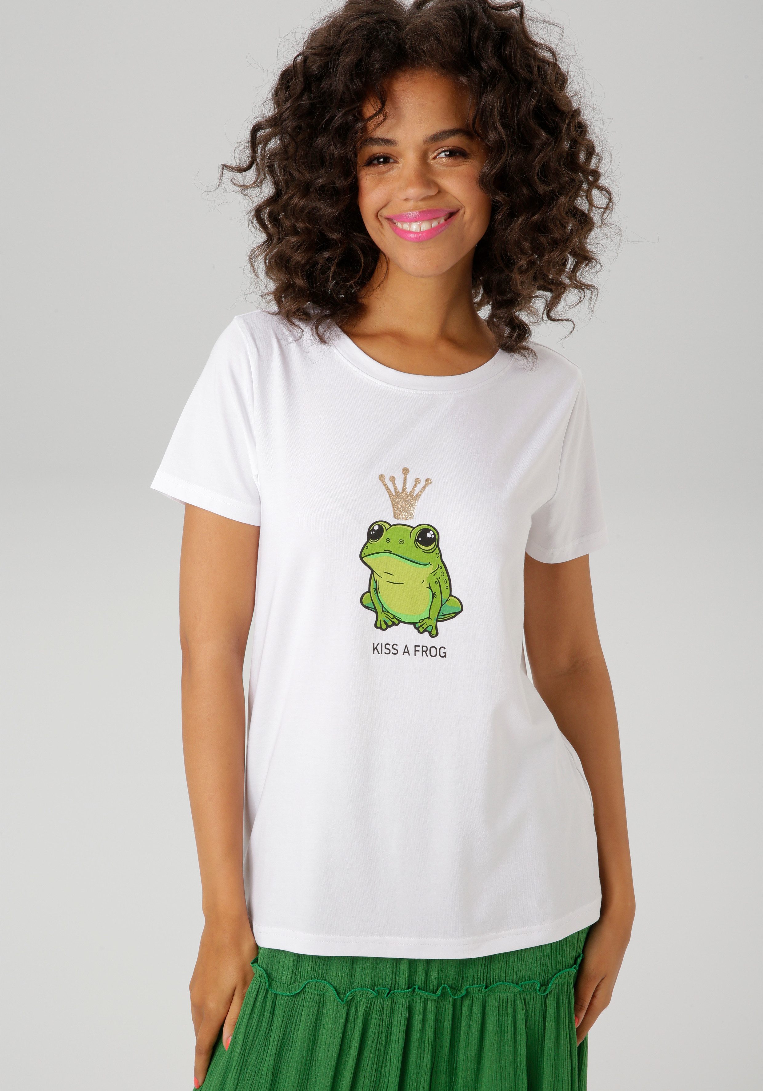 Aniston CASUAL T-Shirt, mit Frosch und glitzernder Krone bedruckt günstig online kaufen