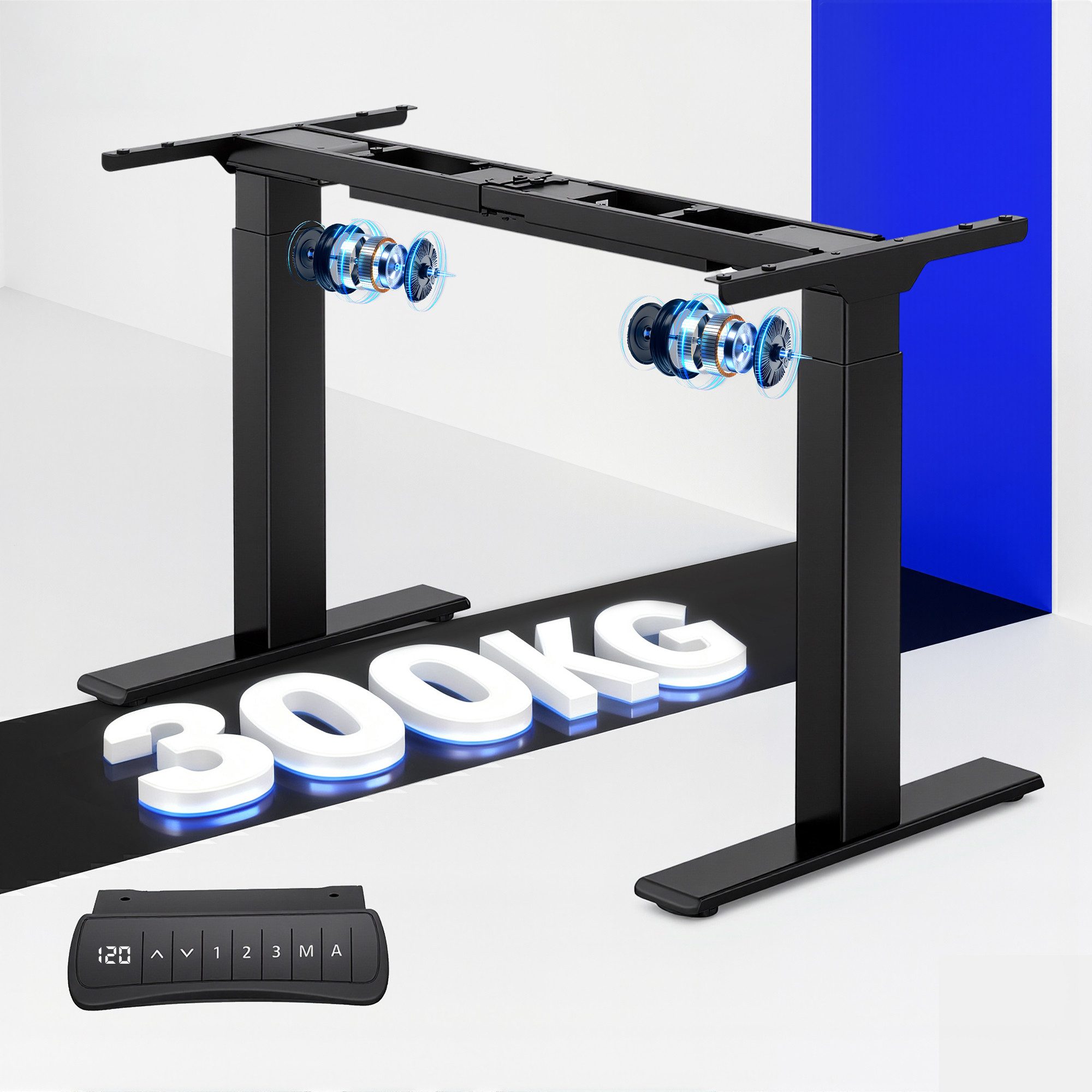 FLEXISPOT Schreibtisch E300-BIG MAX Höhenverstellbarer Schreibtisch Gestell mit Dualmotor (Anti-Kollisionssystem & 300KG Tragkraft & 10 Jahre Garantie), ideal für große Tischplatten & Multi-Monitor-Workstations