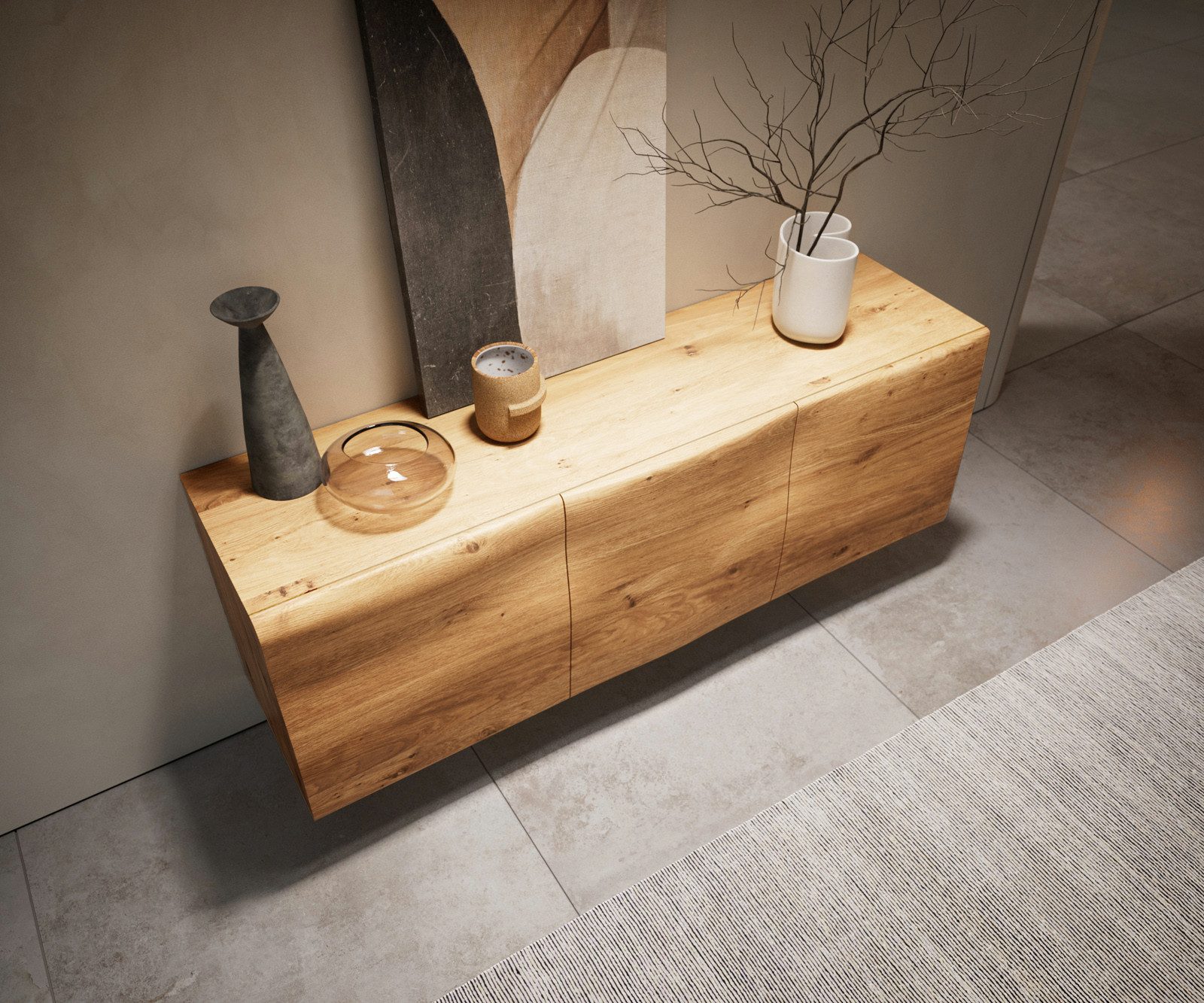 DELIFE Sideboard New, Live-Edge Eiche Natur 145 cm 3 Türen schwebend Sideboard